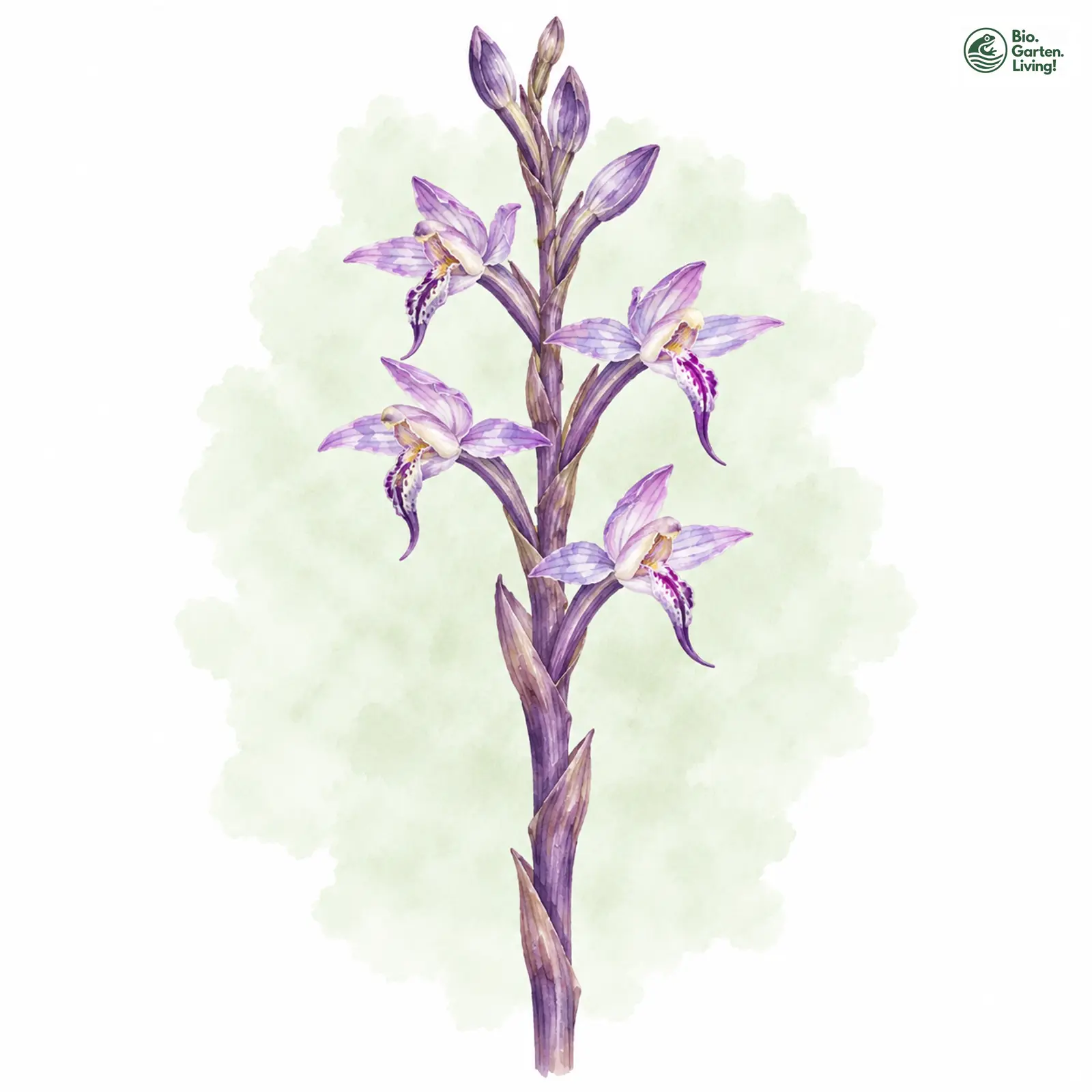 Aquarellzeichnung: Violetter Dingel (Limodorum abortivum)