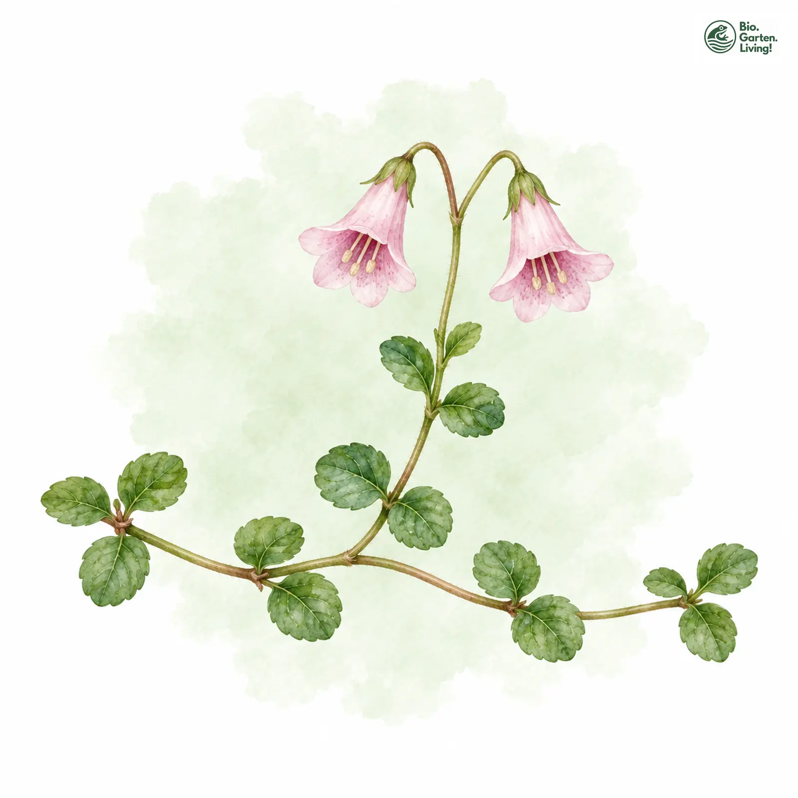 Aquarellzeichnung: Moosglöckchen (Linnaea borealis)