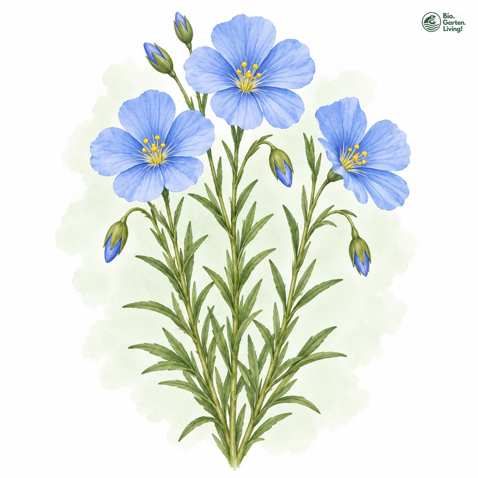 Aquarellzeichnung: Alpen-Lein (Linum alpinum)