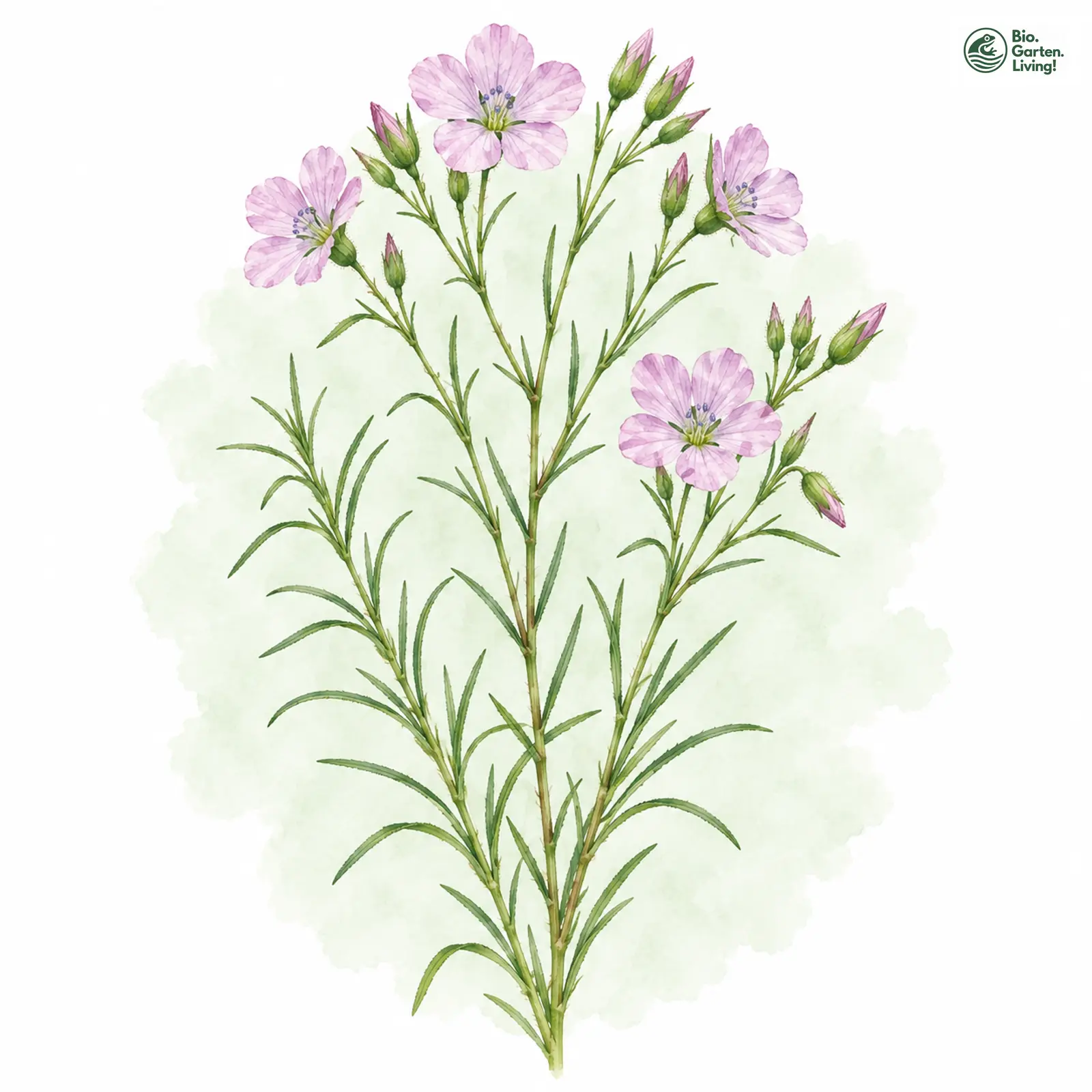 Aquarellzeichnung: Schmalblättriger Lein (Linum tenuifolium)