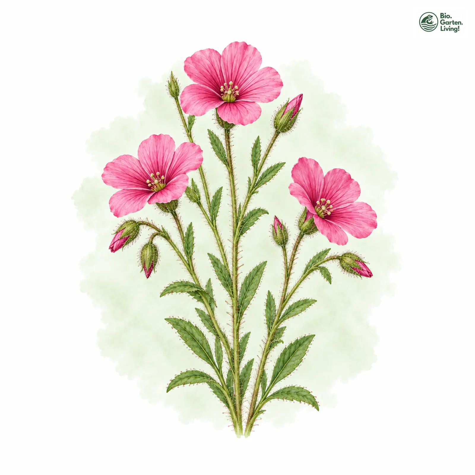Aquarellzeichnung: Klebriger Lein (Linum viscosum)