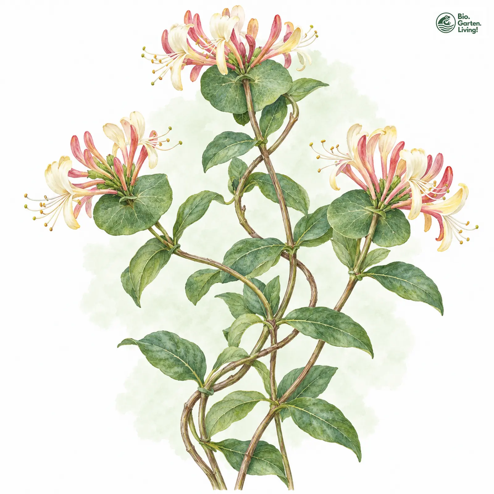 Aquarellzeichnung: Echtes Geißblatt (Lonicera caprifolium)