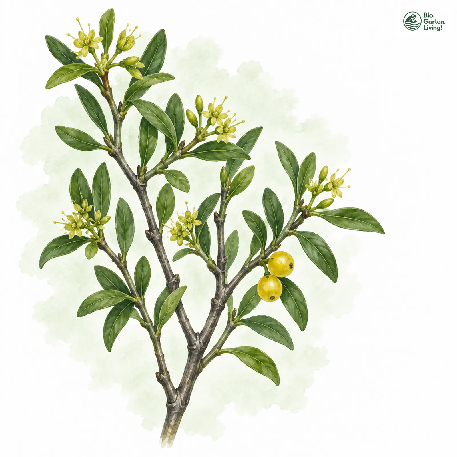 Aquarellzeichnung: Europäische Riemenblume (Loranthus europaeus)