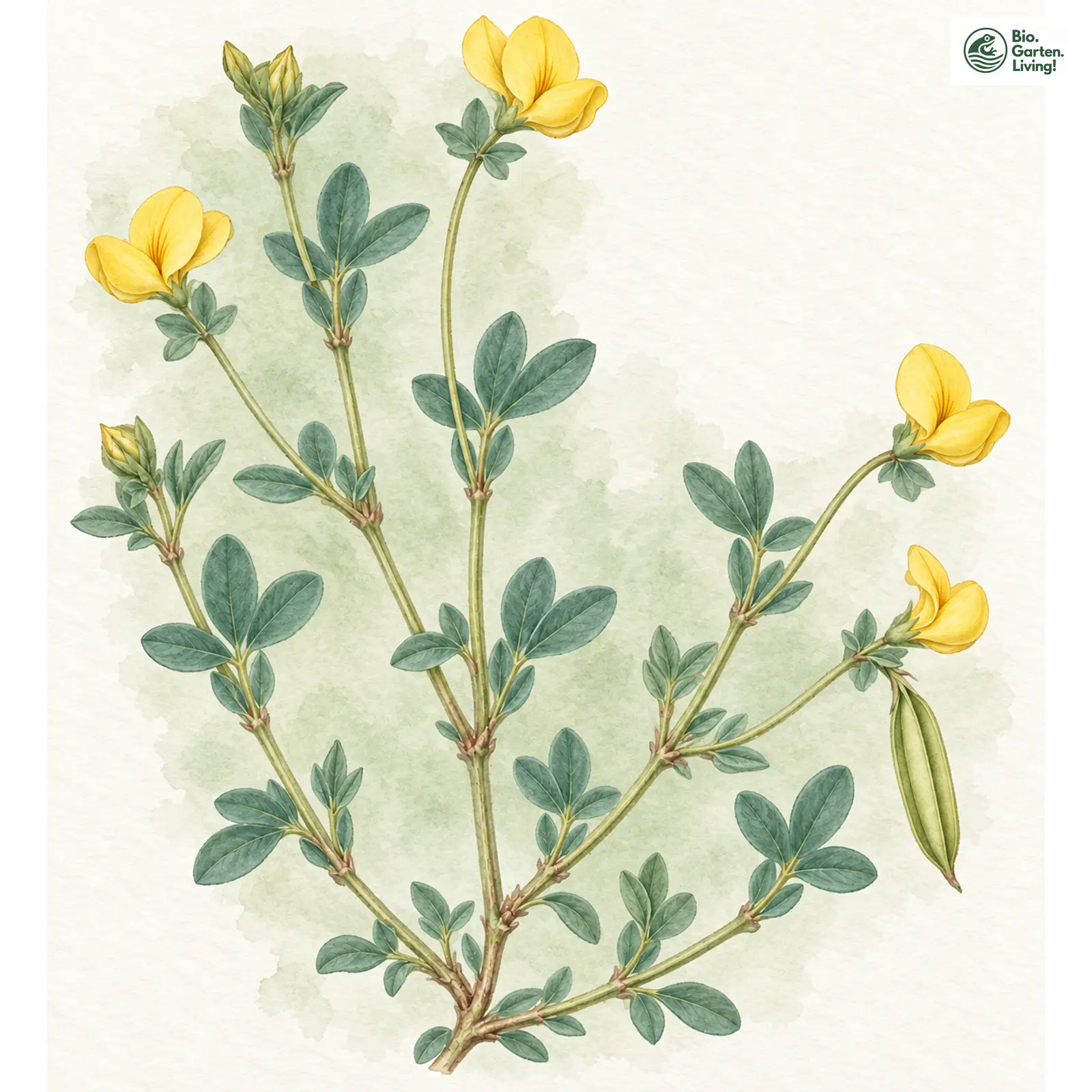 Aquarellzeichnung: Gelbe Spargelerbse (Lotus maritimus)