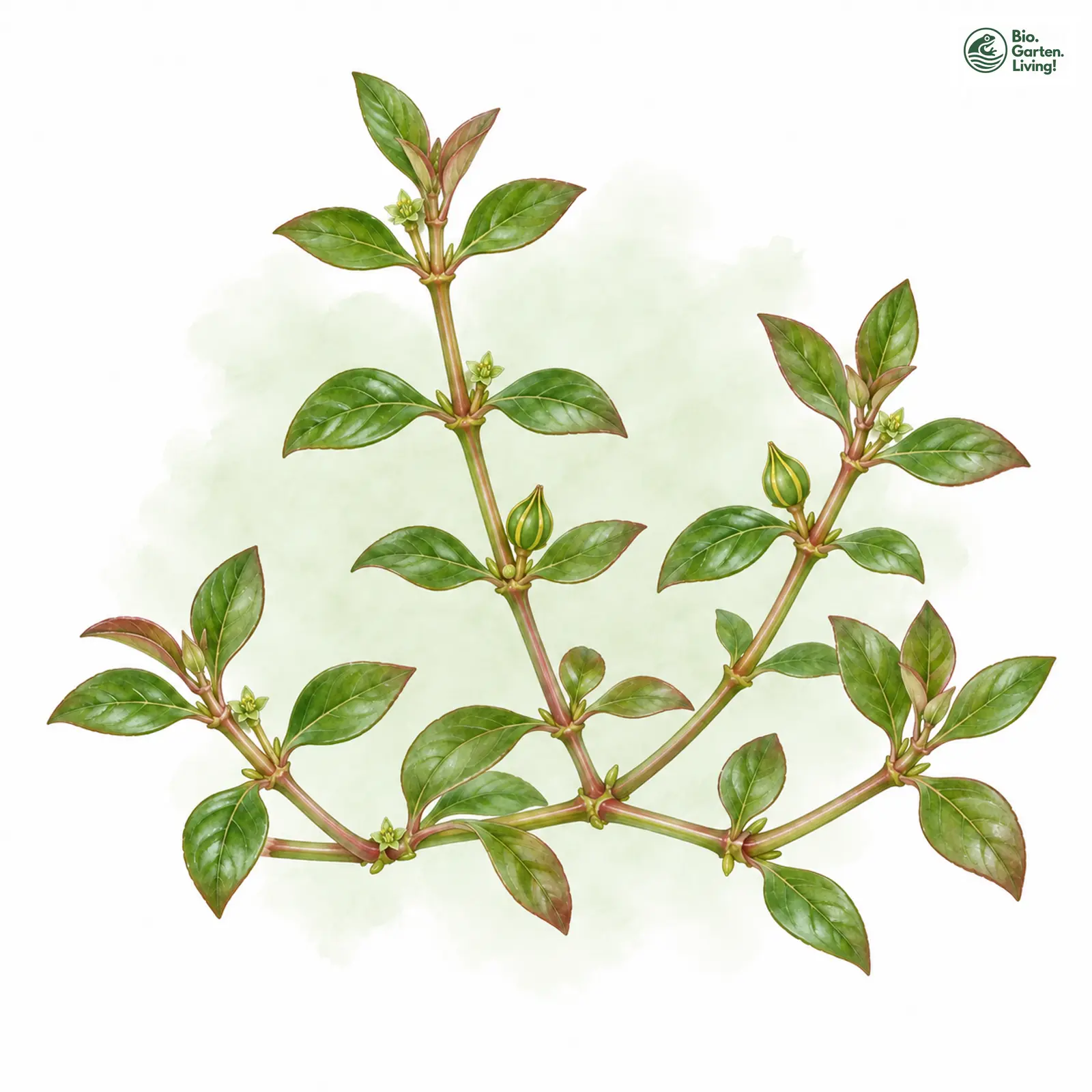 Aquarellzeichnung: Sumpf-Heusenkraut (Ludwigia palustris)