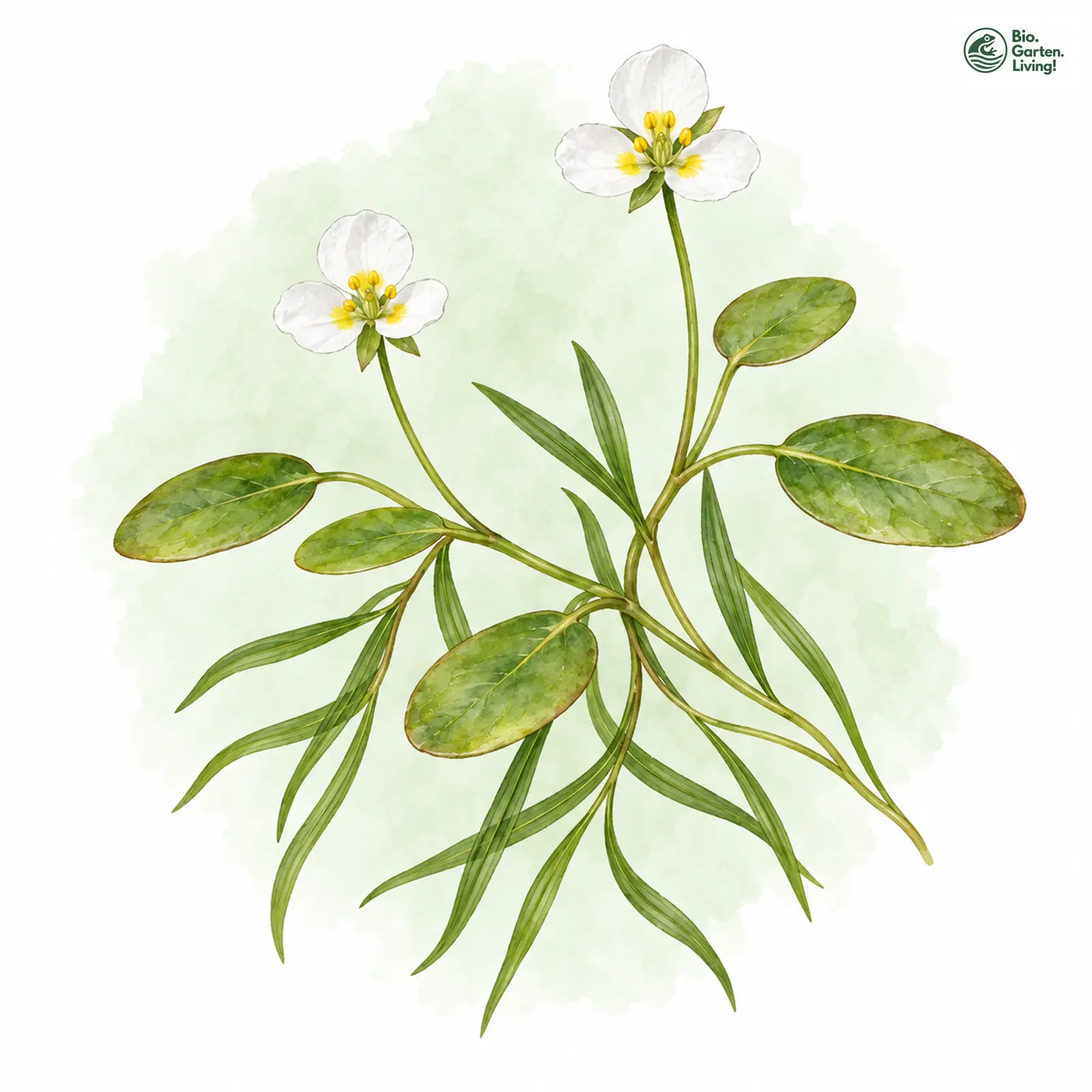 Aquarellzeichnung: Schwimmendes Froschkraut (Luronium natans)