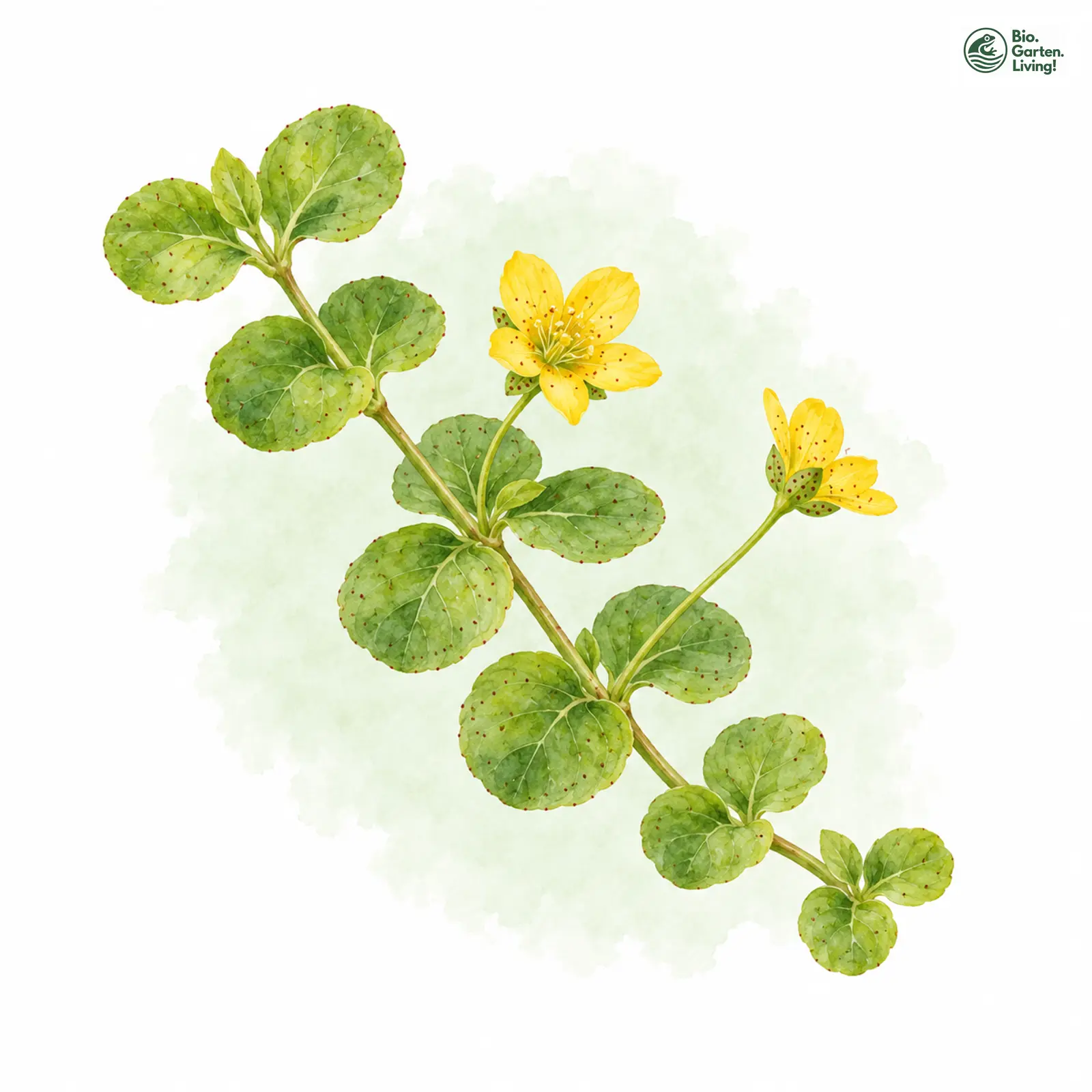 Aquarellzeichnung: Pfennig-Gilbweiderich (Lysimachia nummularia)