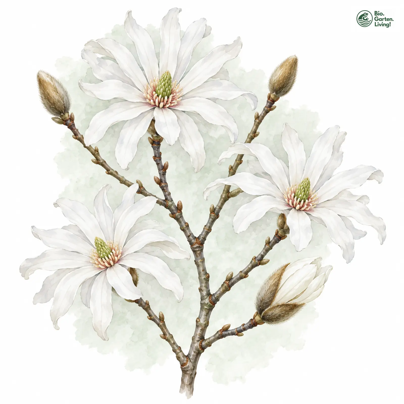 Aquarellzeichnung: Stern-Magnolie (Magnolia stellata)