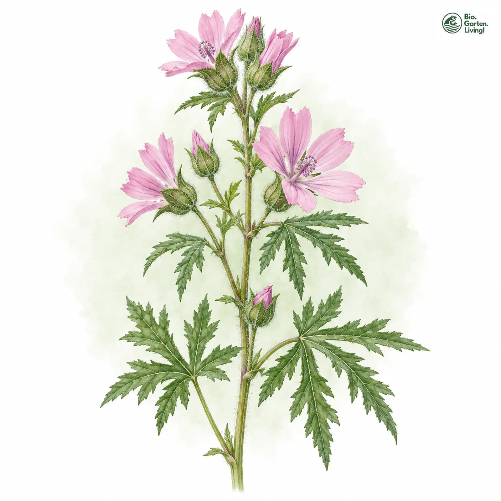 Aquarellzeichnung: Spitzblatt-Malve (Malva alcea)