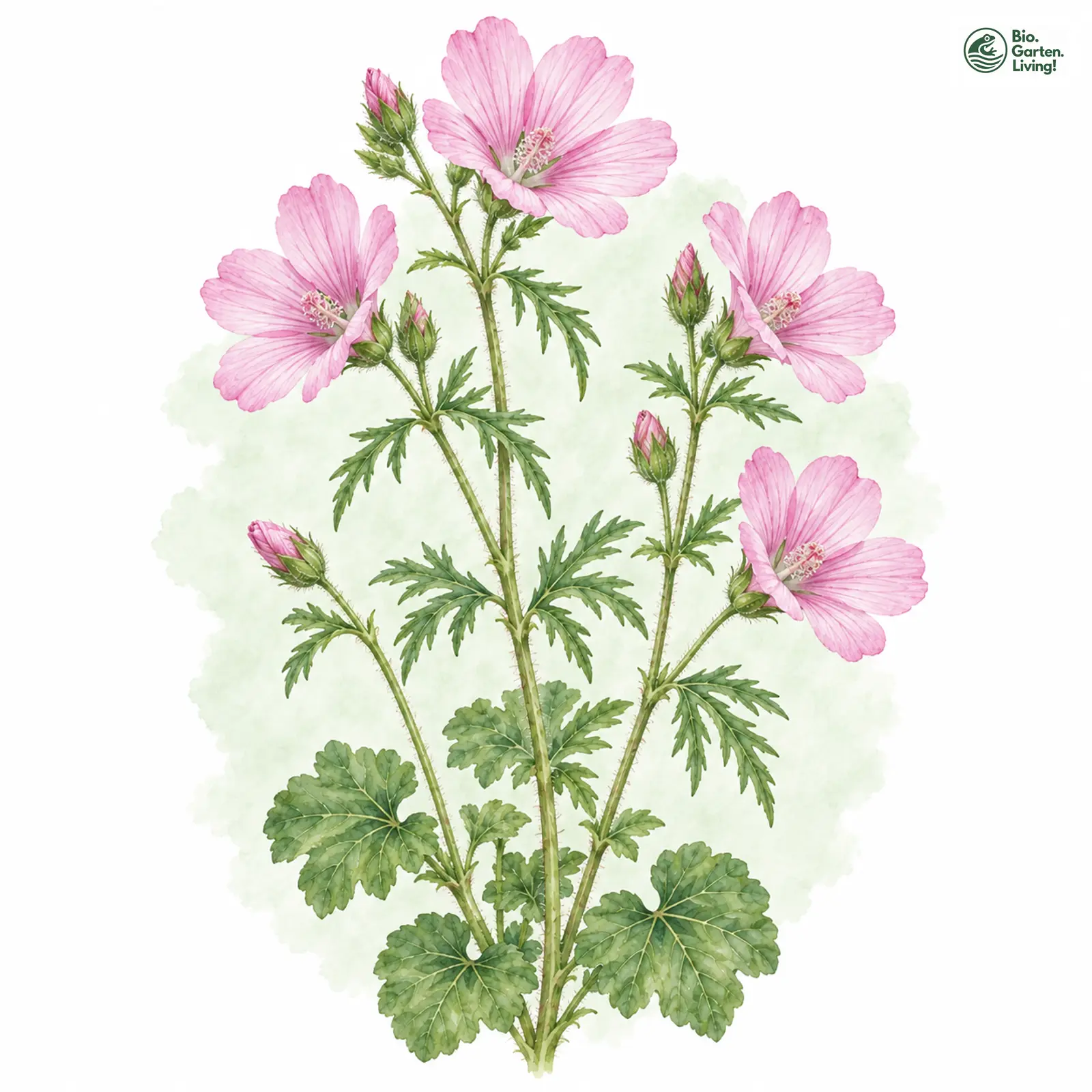 Aquarellzeichnung: Moschus-Malve (Malva moschata)