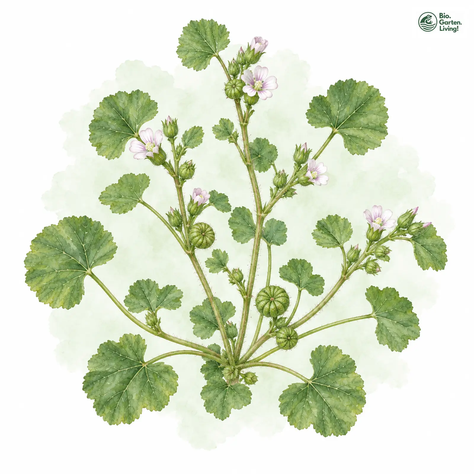 Aquarellzeichnung: Nordische Malve (Malva pusilla)