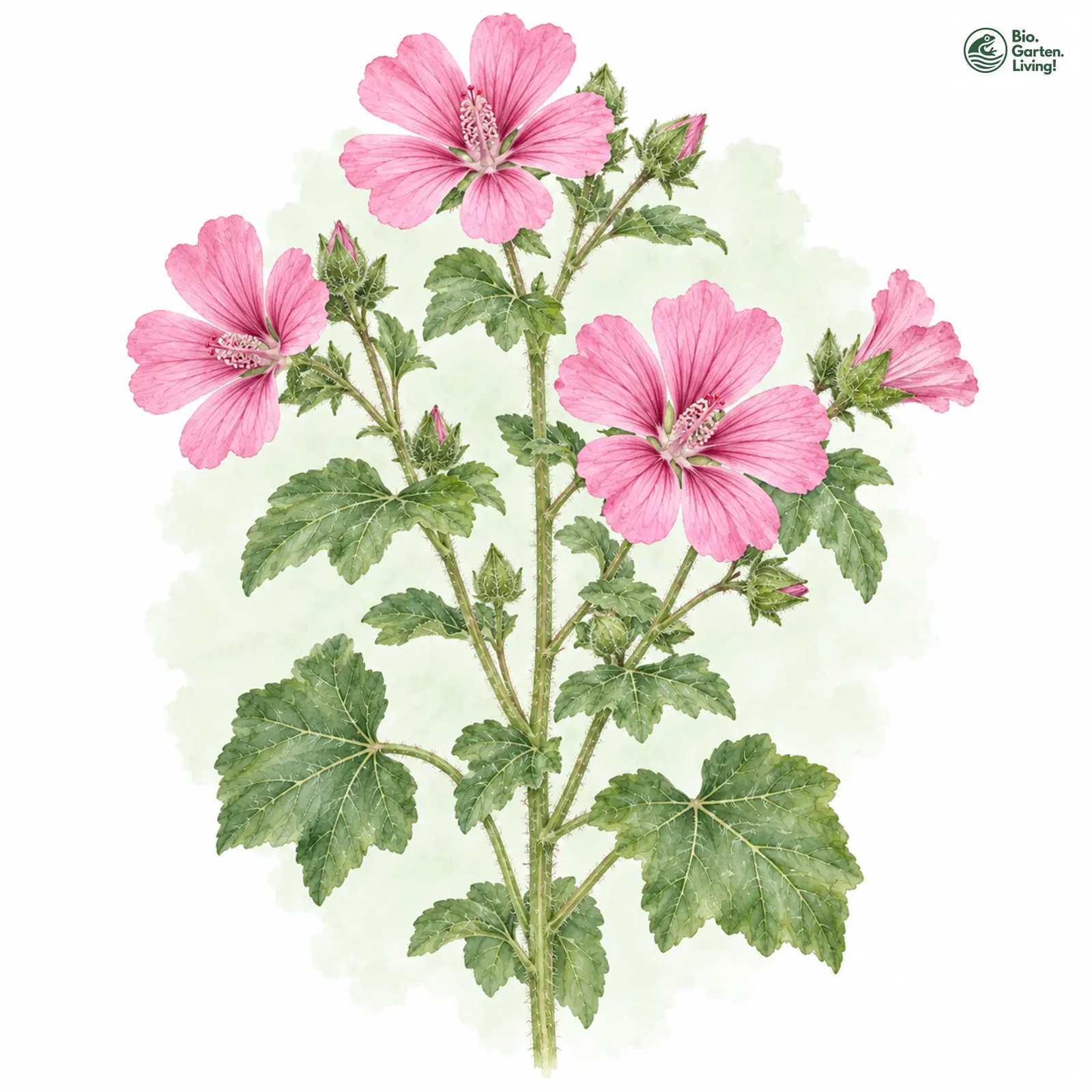 Aquarellzeichnung: Thüringer Strauchpappel (Malva thuringiaca)