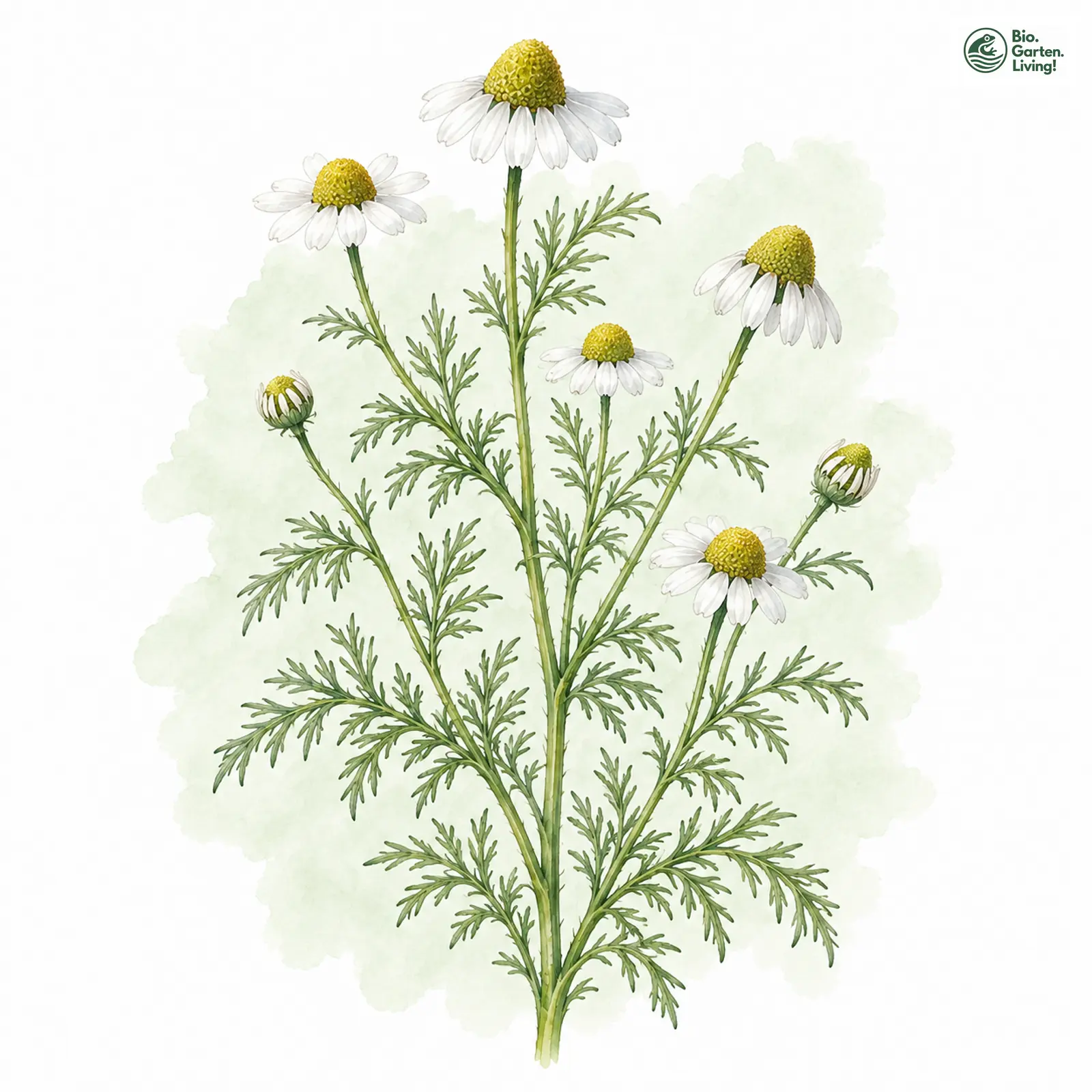 Aquarellzeichnung: Echte Kamille (Matricaria chamomilla)
