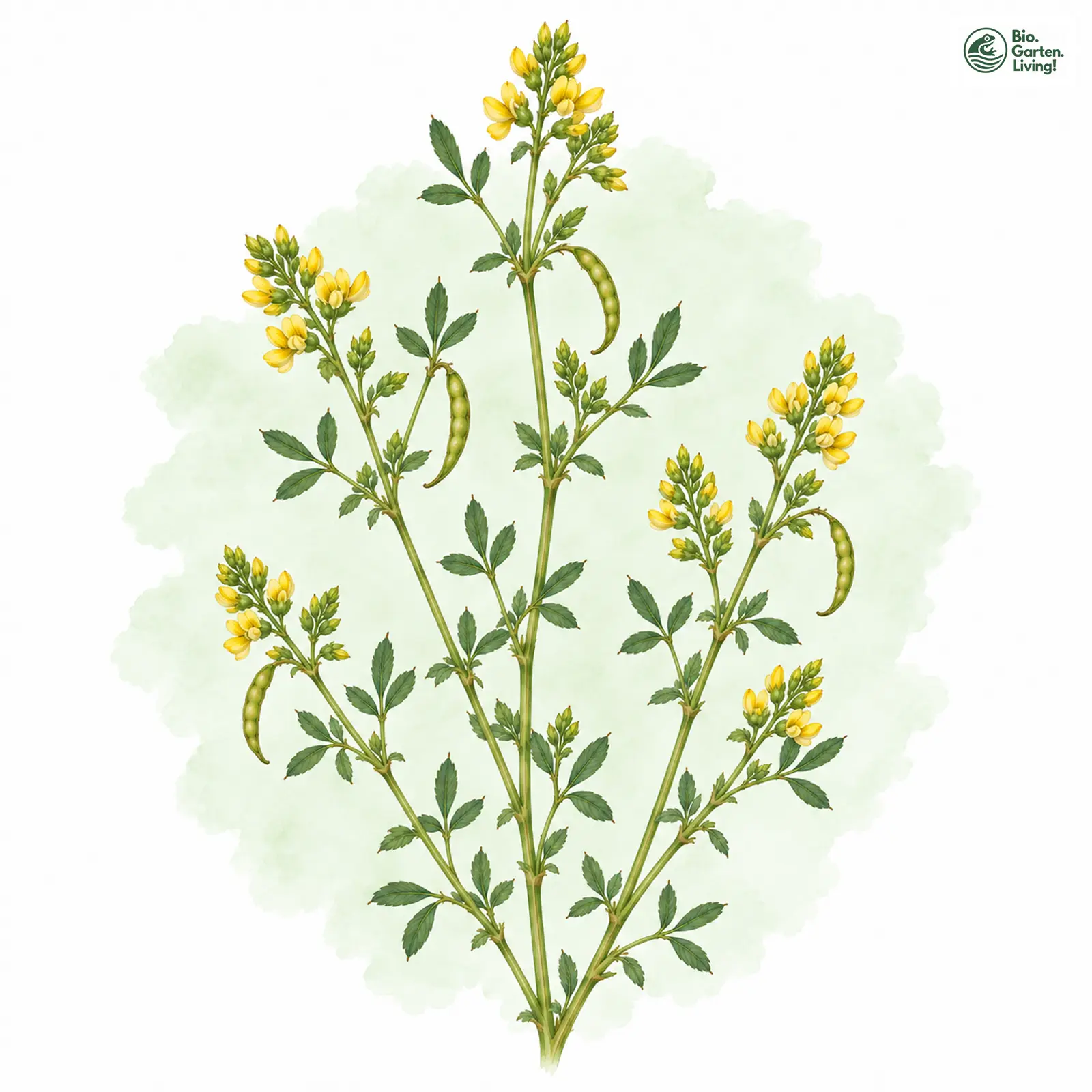 Aquarellzeichnung: Sichel-Luzerne (Medicago falcata (im engeren Sinne))