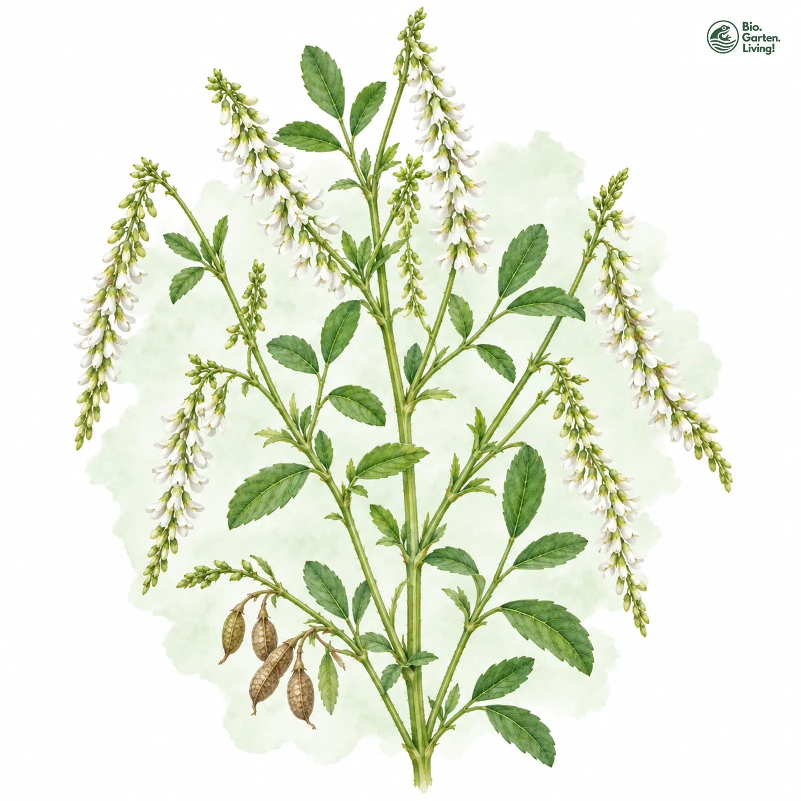 Aquarellzeichnung: Weißer Steinklee (Melilotus albus)