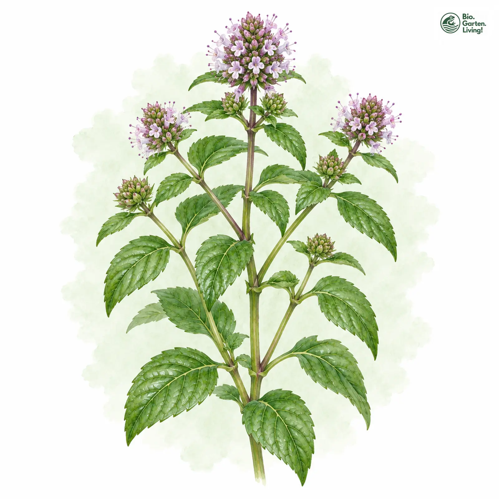 Aquarellzeichnung: Wasser-Minze (Mentha aquatica)
