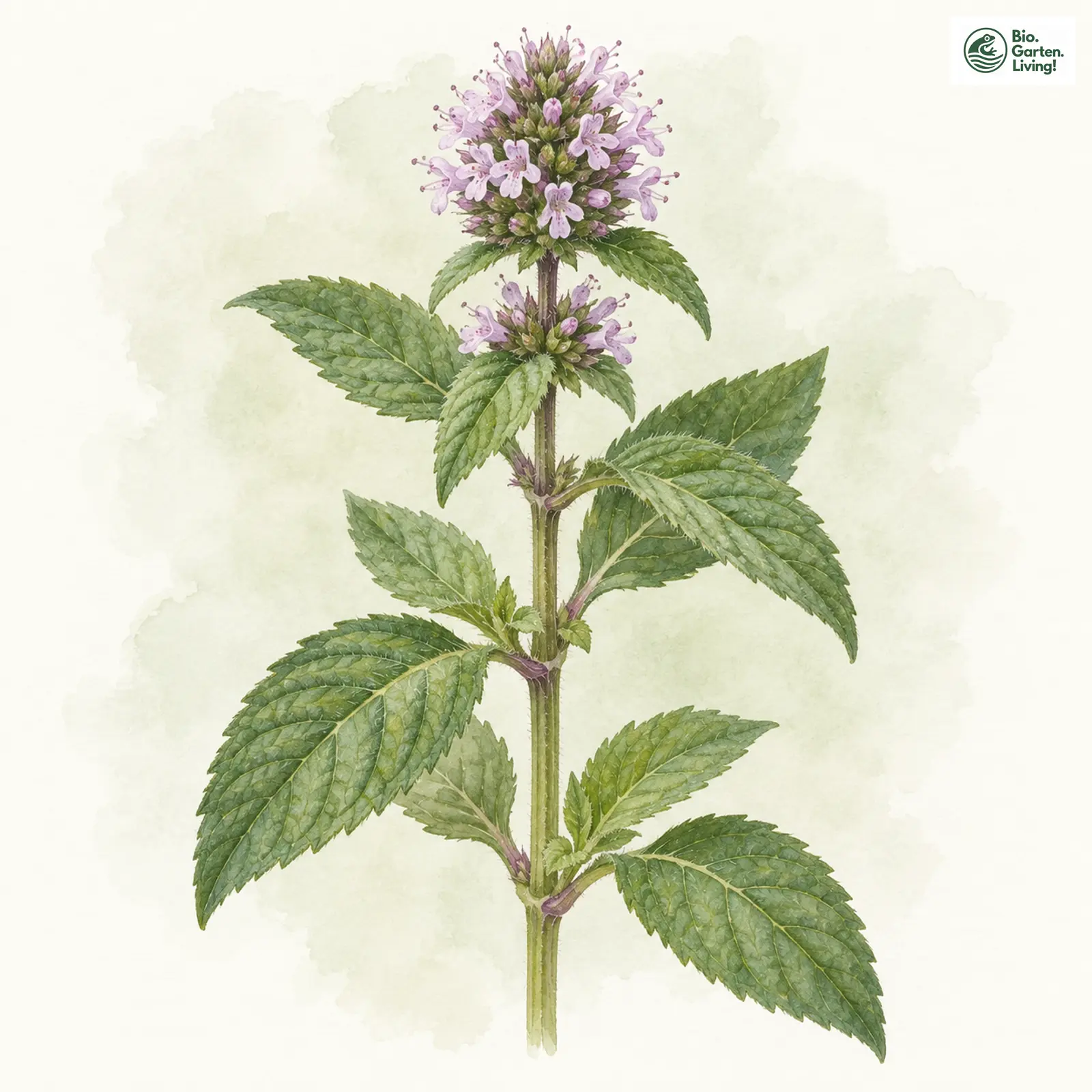 Aquarellzeichnung: Gebüsch-Minze (Mentha dumetorum)