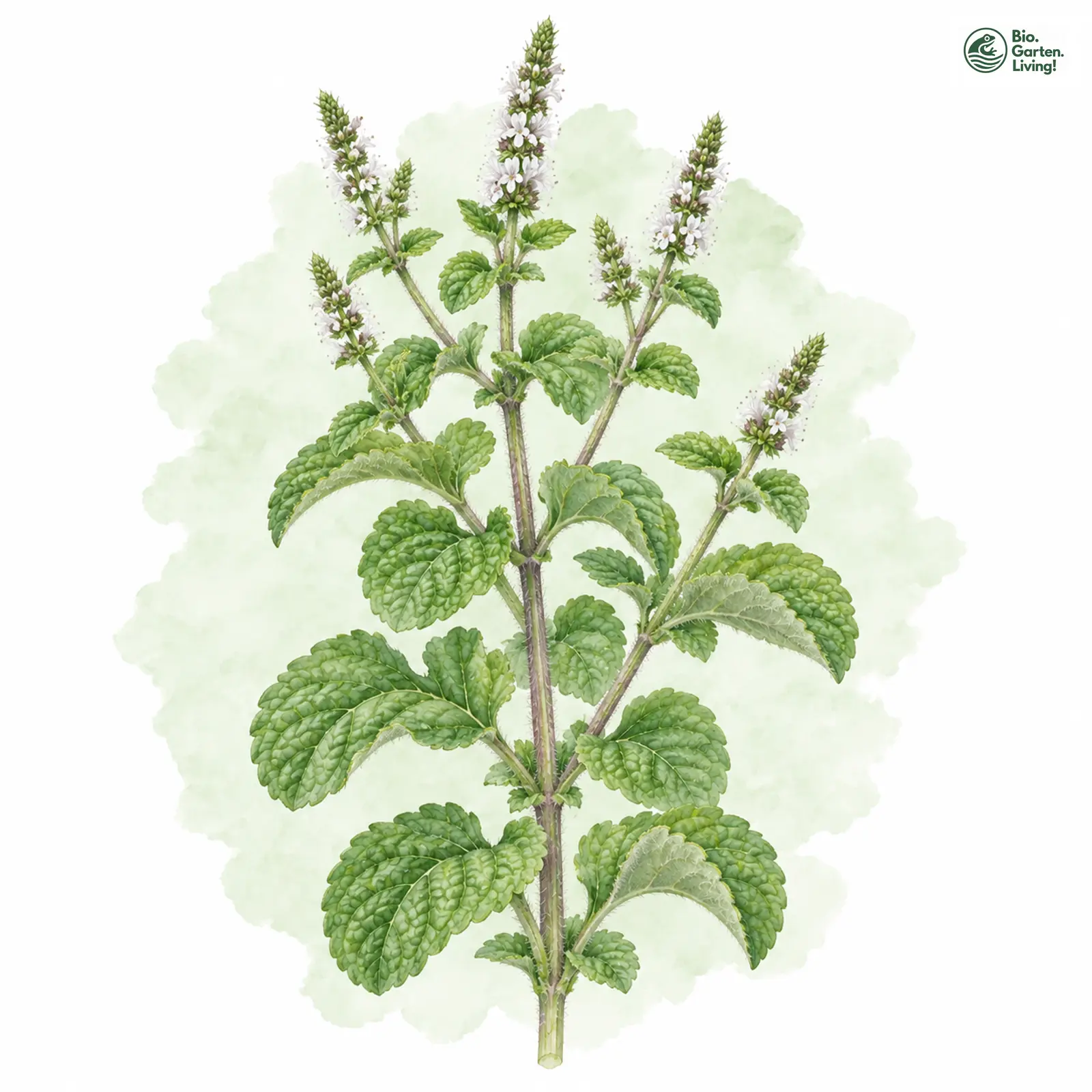 Aquarellzeichnung: Rundblättrige Minze (Mentha suaveolens)