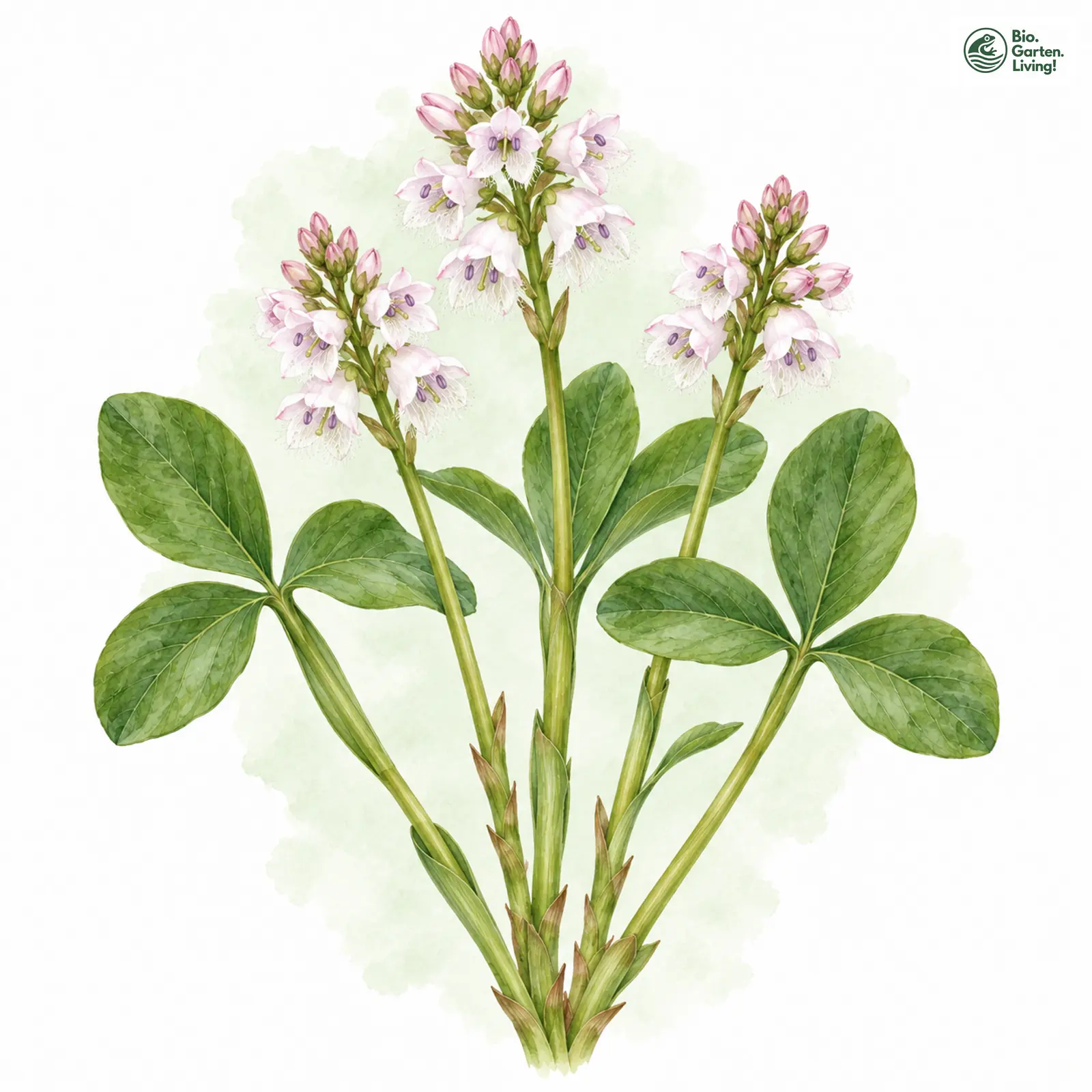 Aquarellzeichnung: Fieberklee (Menyanthes trifoliata)