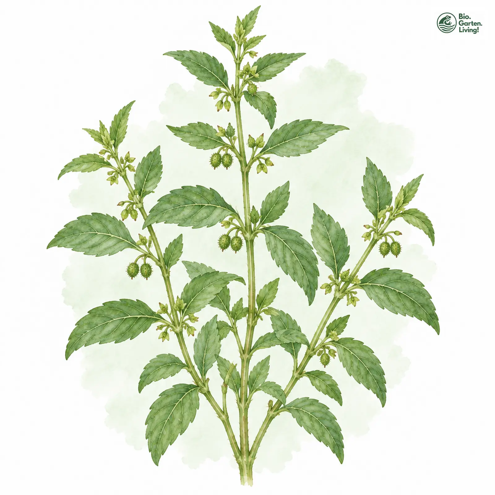 Aquarellzeichnung: Einjähriges Bingelkraut (Mercurialis annua)