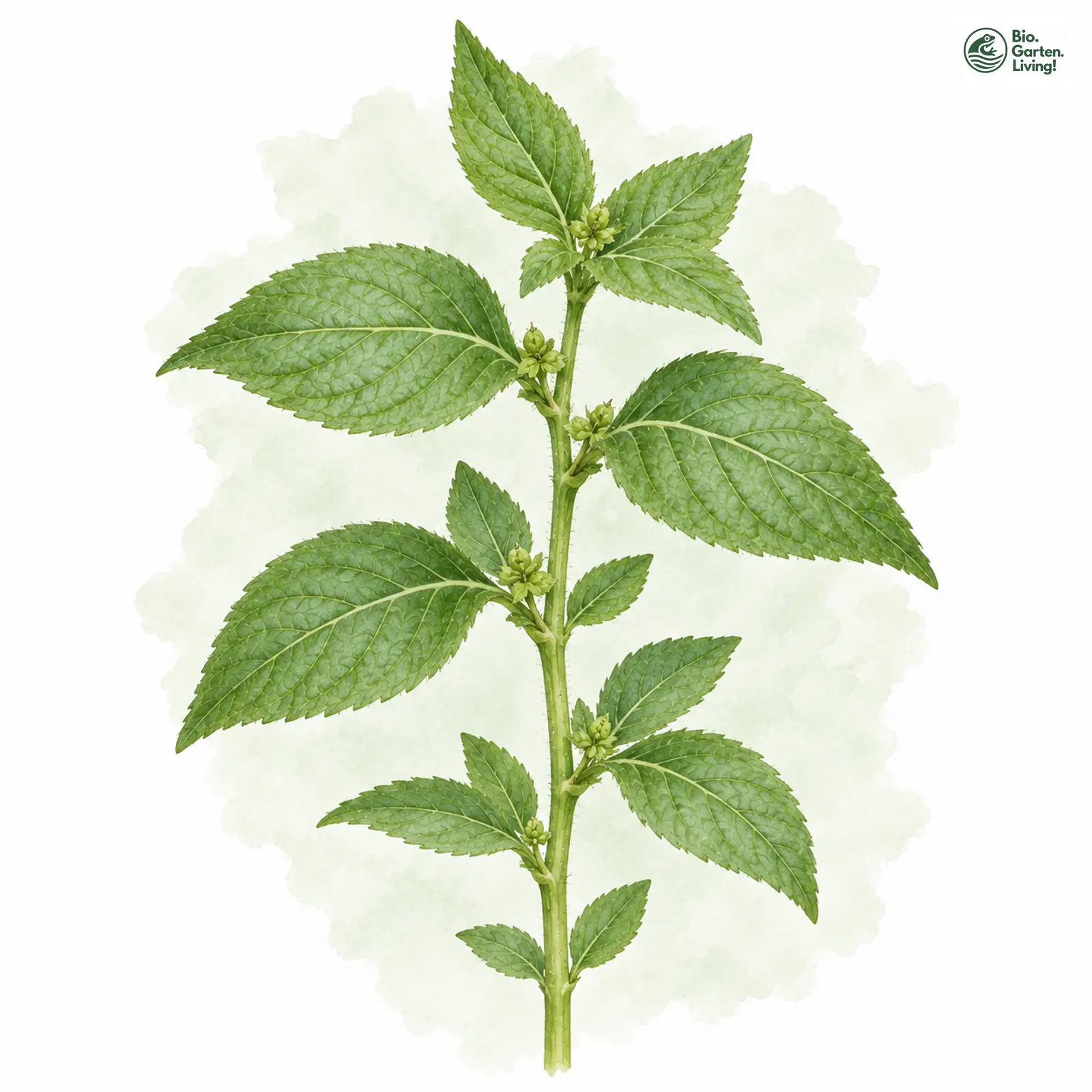 Aquarellzeichnung: Eiblatt-Bingelkraut (Mercurialis ovata)