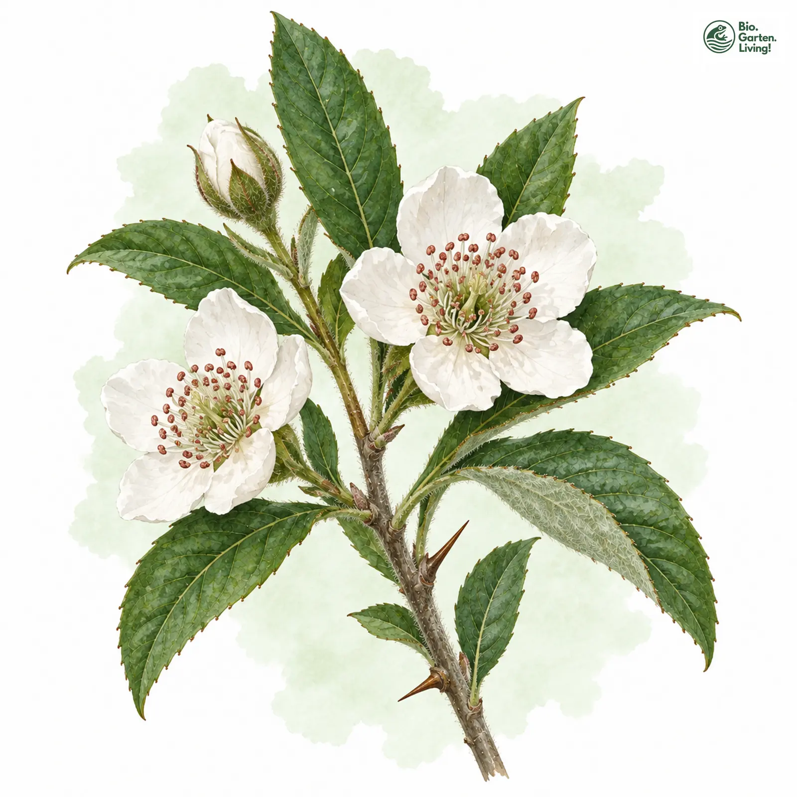 Aquarellzeichnung: Echte Mispel (Mespilus germanica)
