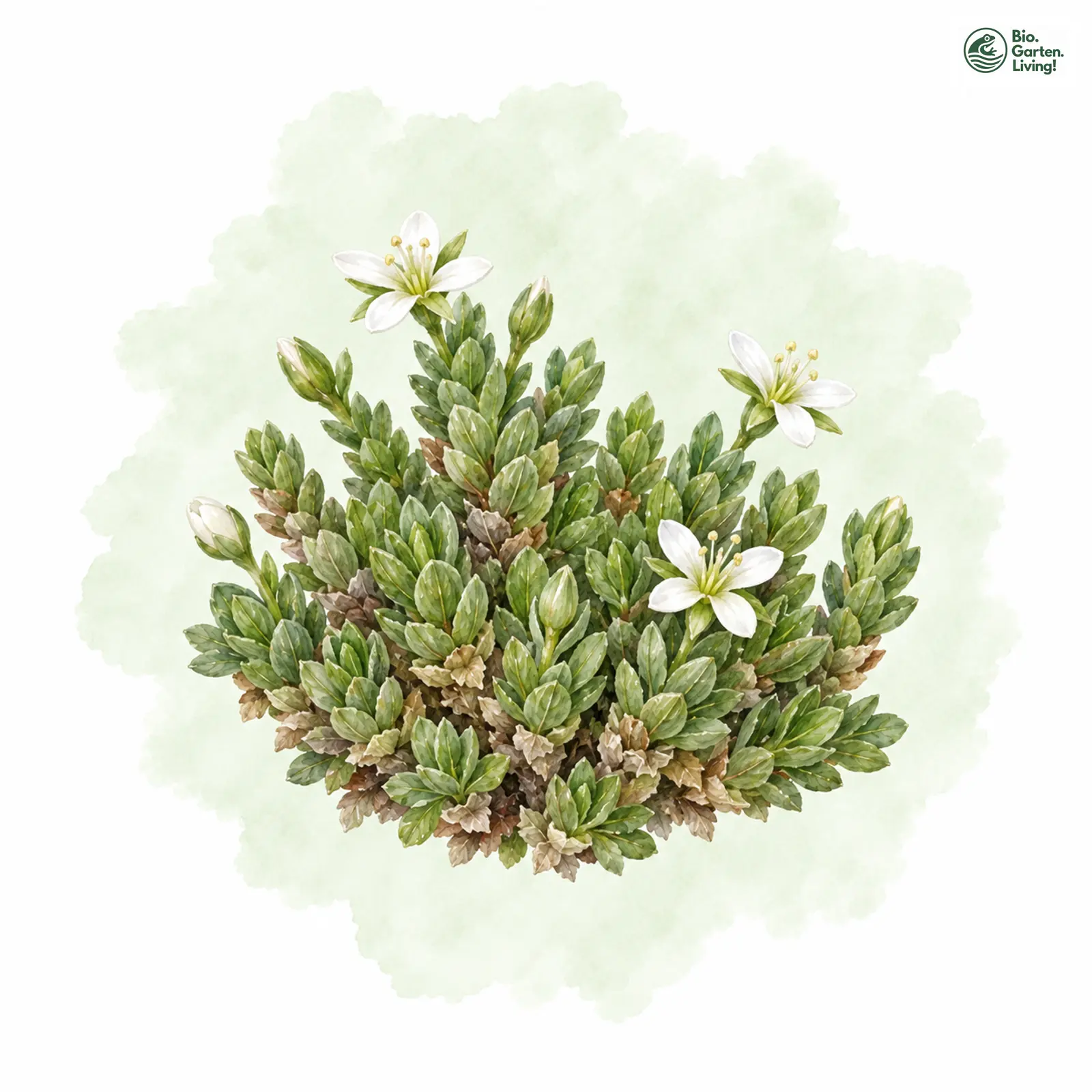 Aquarellzeichnung: Polster-Miere (Minuartia cherlerioides)