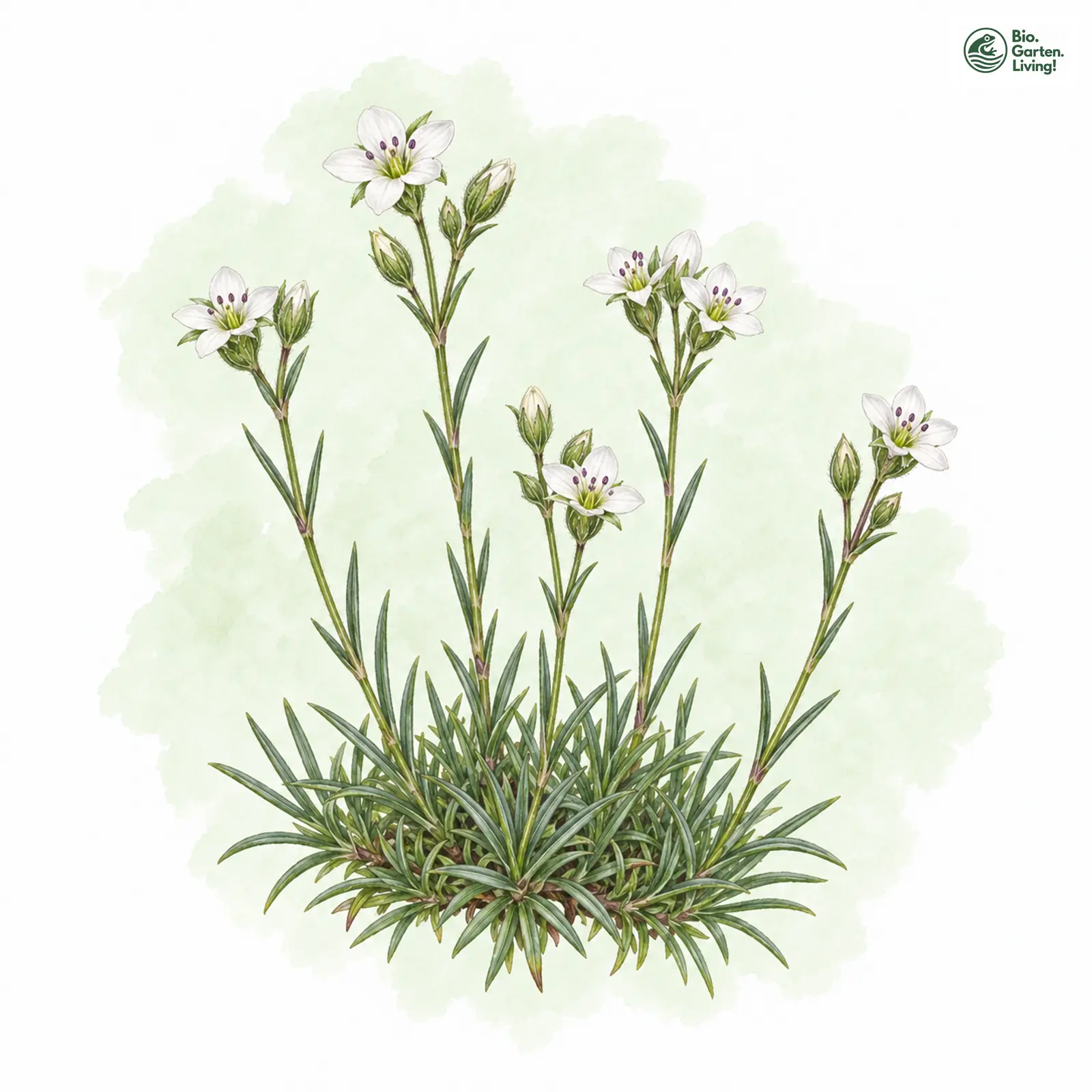 Aquarellzeichnung: Gerard-Frühlings-Miere (Minuartia gerardi)