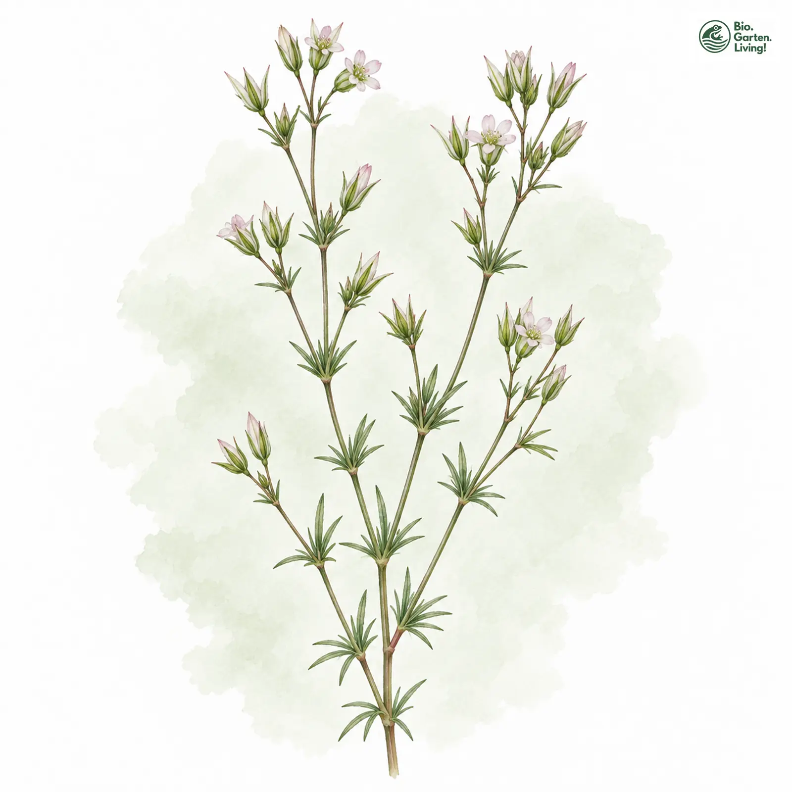 Aquarellzeichnung: Büschel-Miere (Minuartia rubra)