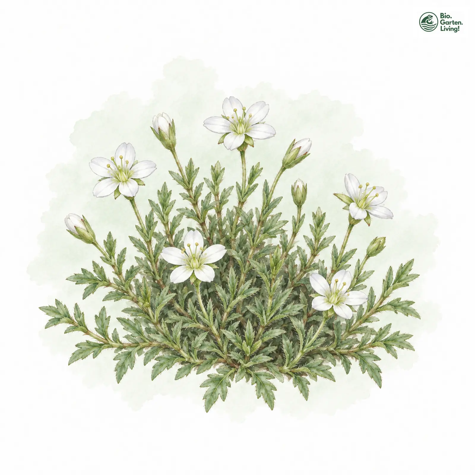Aquarellzeichnung: Felsen-Miere (Minuartia rupestris)