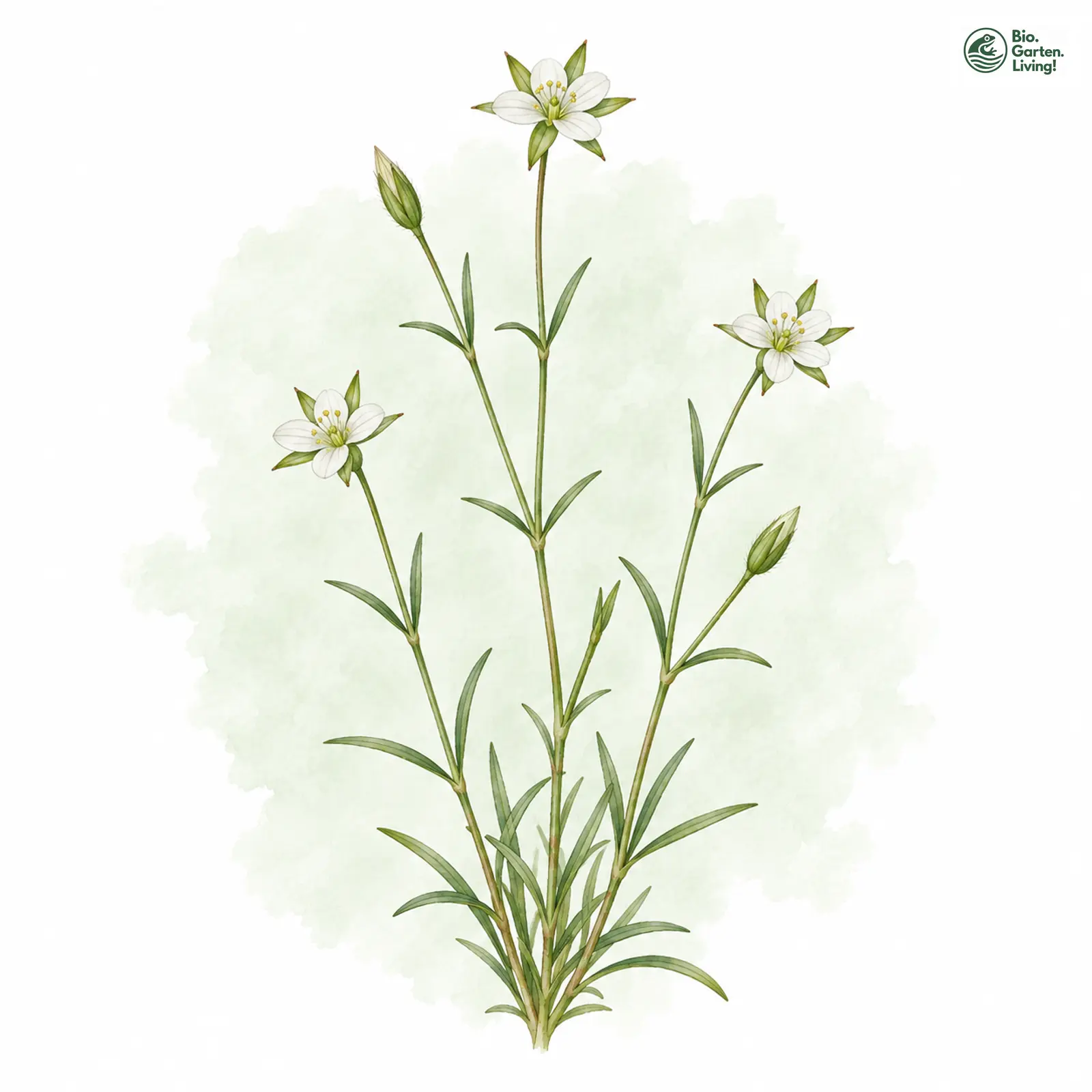 Aquarellzeichnung: Steife Miere (Minuartia stricta)