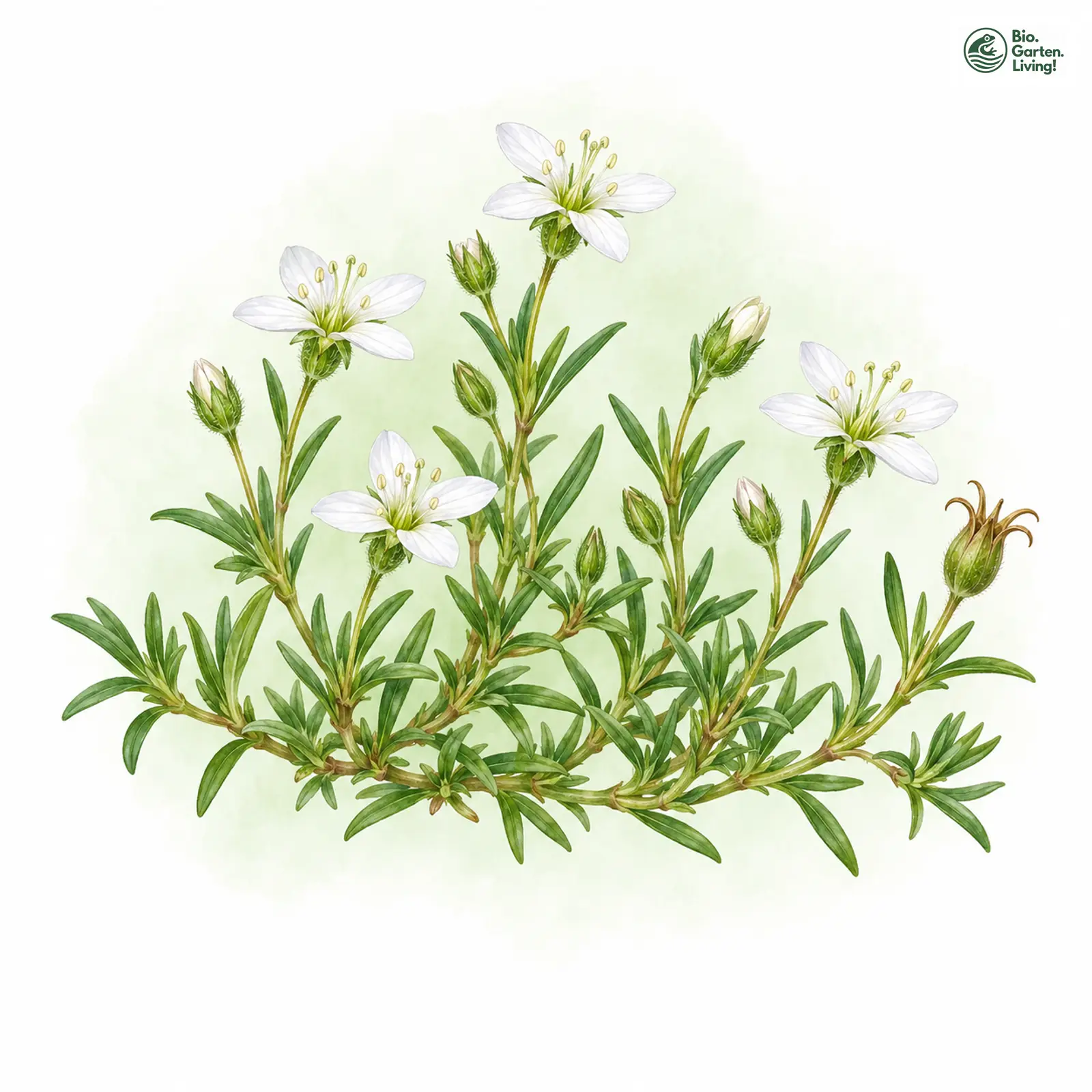 Aquarellzeichnung: Wimper-Nabelmiere (Moehringia ciliata)