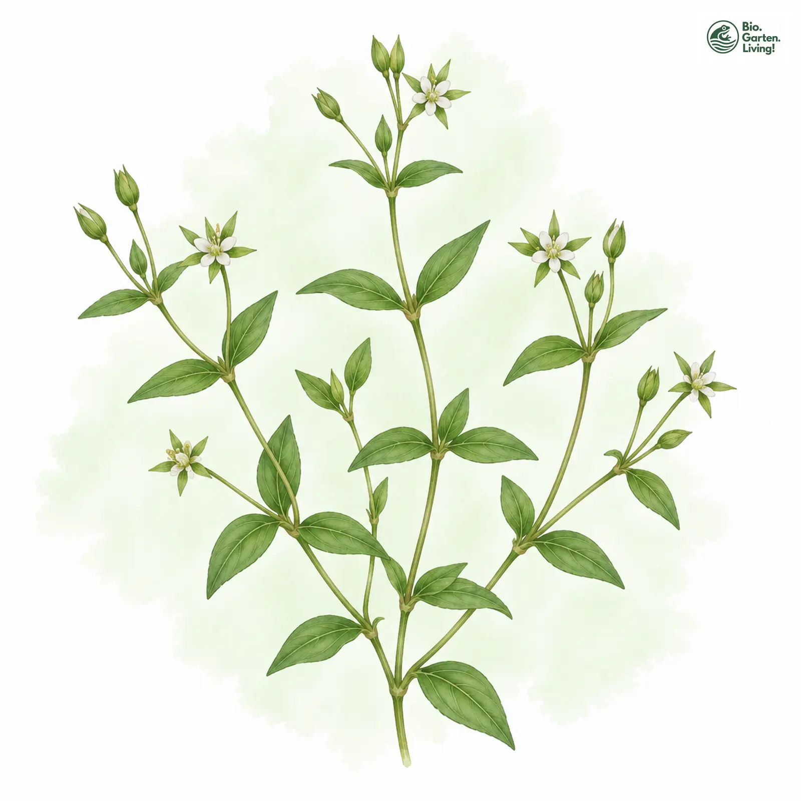Aquarellzeichnung: Dreinervige Nabelmiere (Moehringia trinervia)