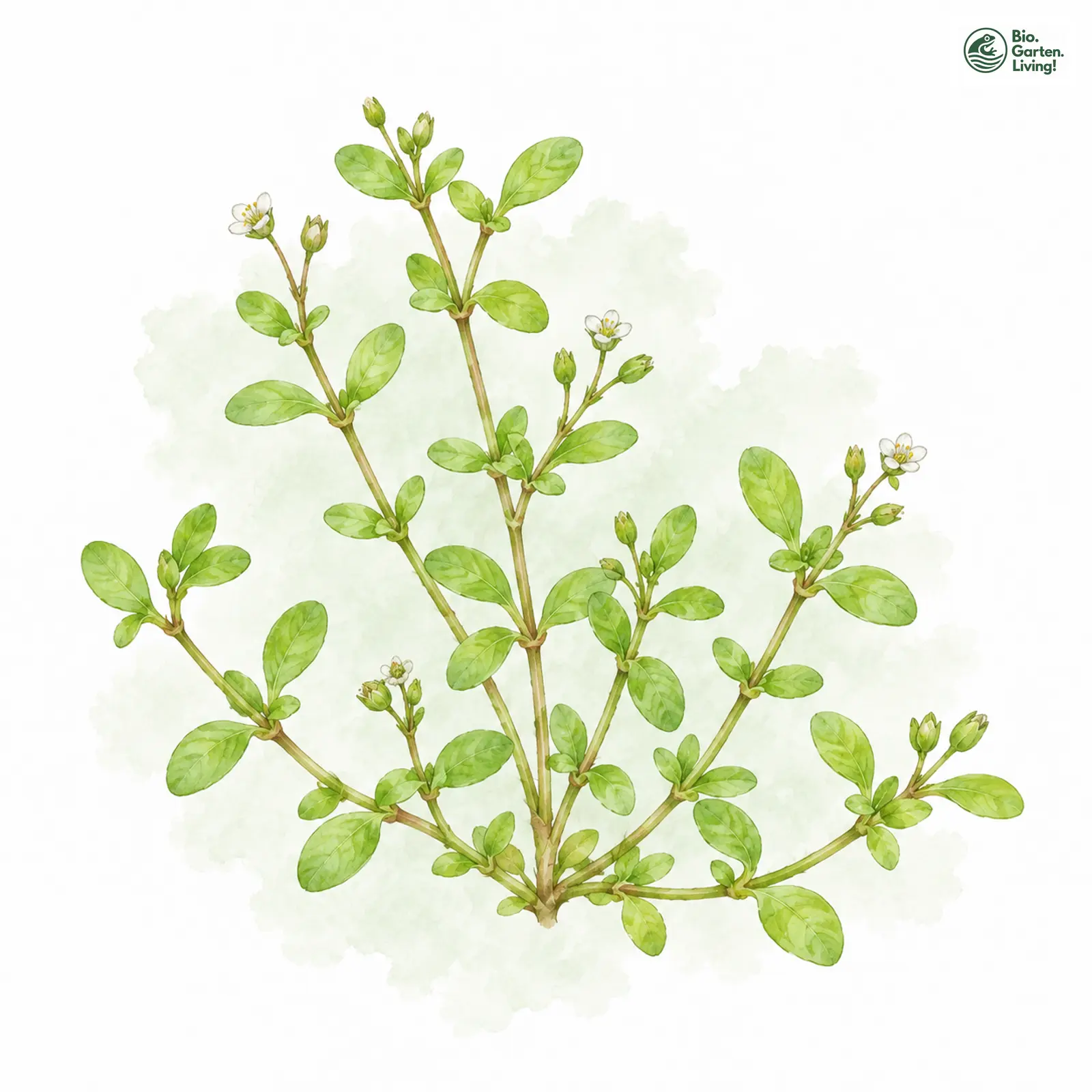 Aquarellzeichnung: Acker-Quellkraut (Montia arvensis)