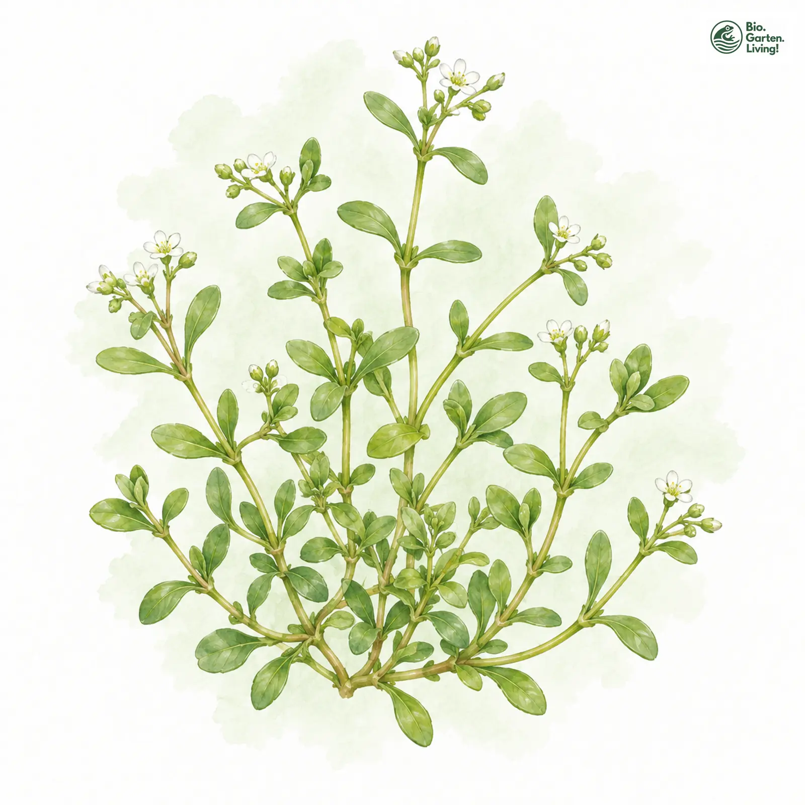 Aquarellzeichnung: Bach-Quellkraut (Montia fontana (im weiteren Sinne))
