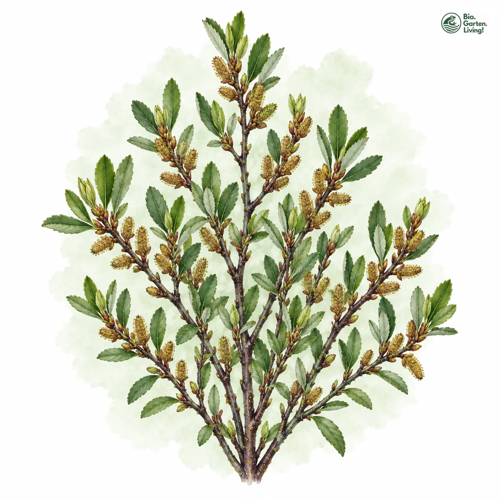 Aquarellzeichnung: Moor-Gagel (Myrica gale)