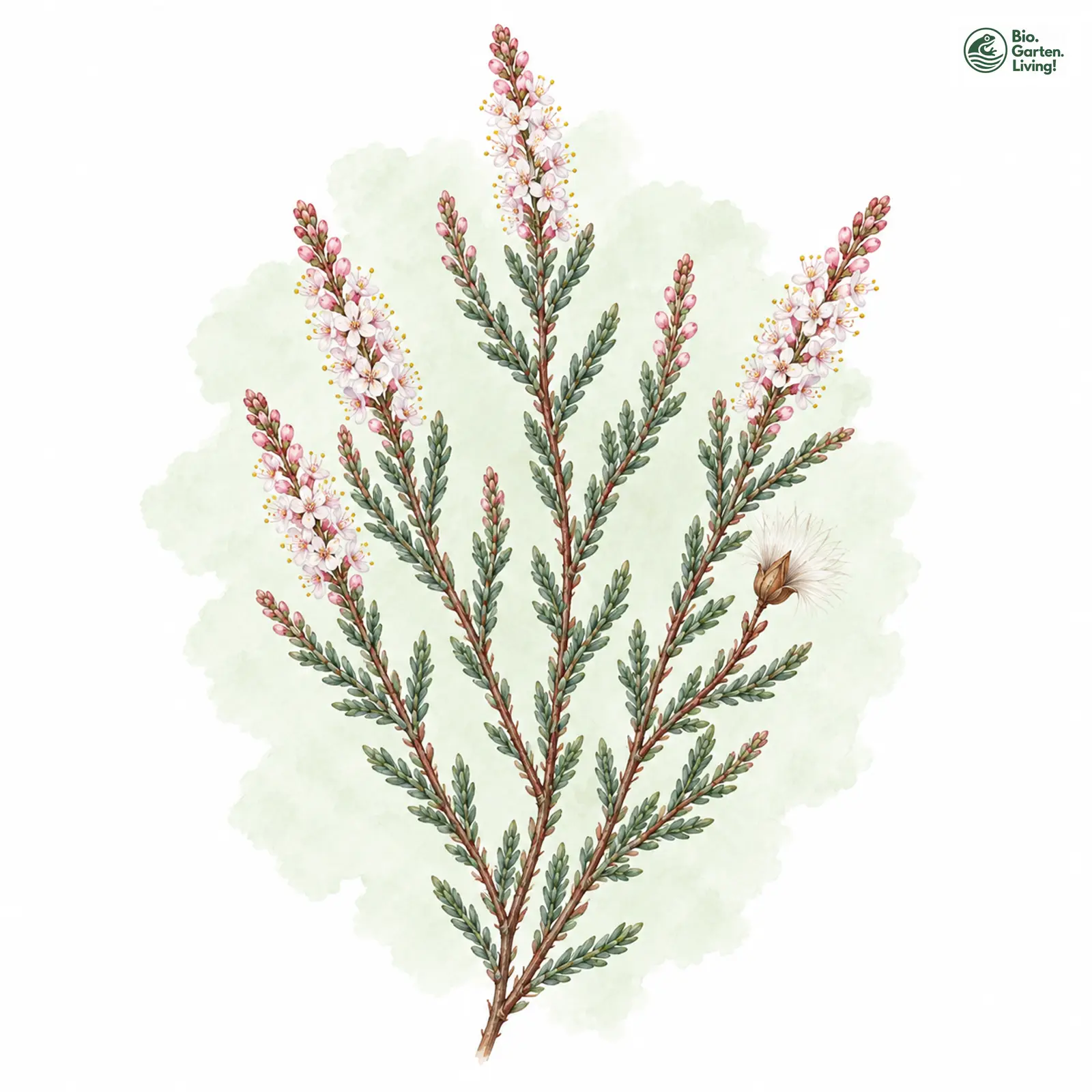 Aquarellzeichnung: Rispelstrauch (Myricaria germanica)