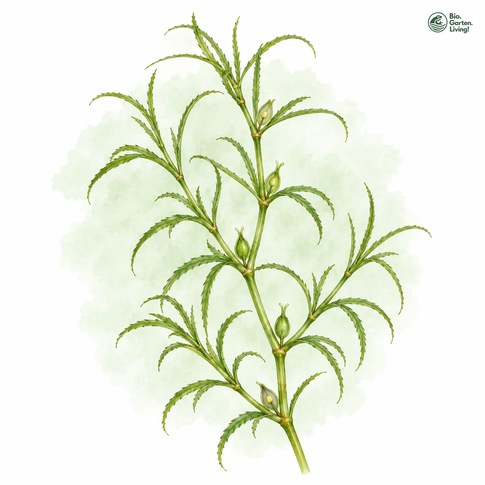 Aquarellzeichnung: Kleines Nixkraut (Najas minor)