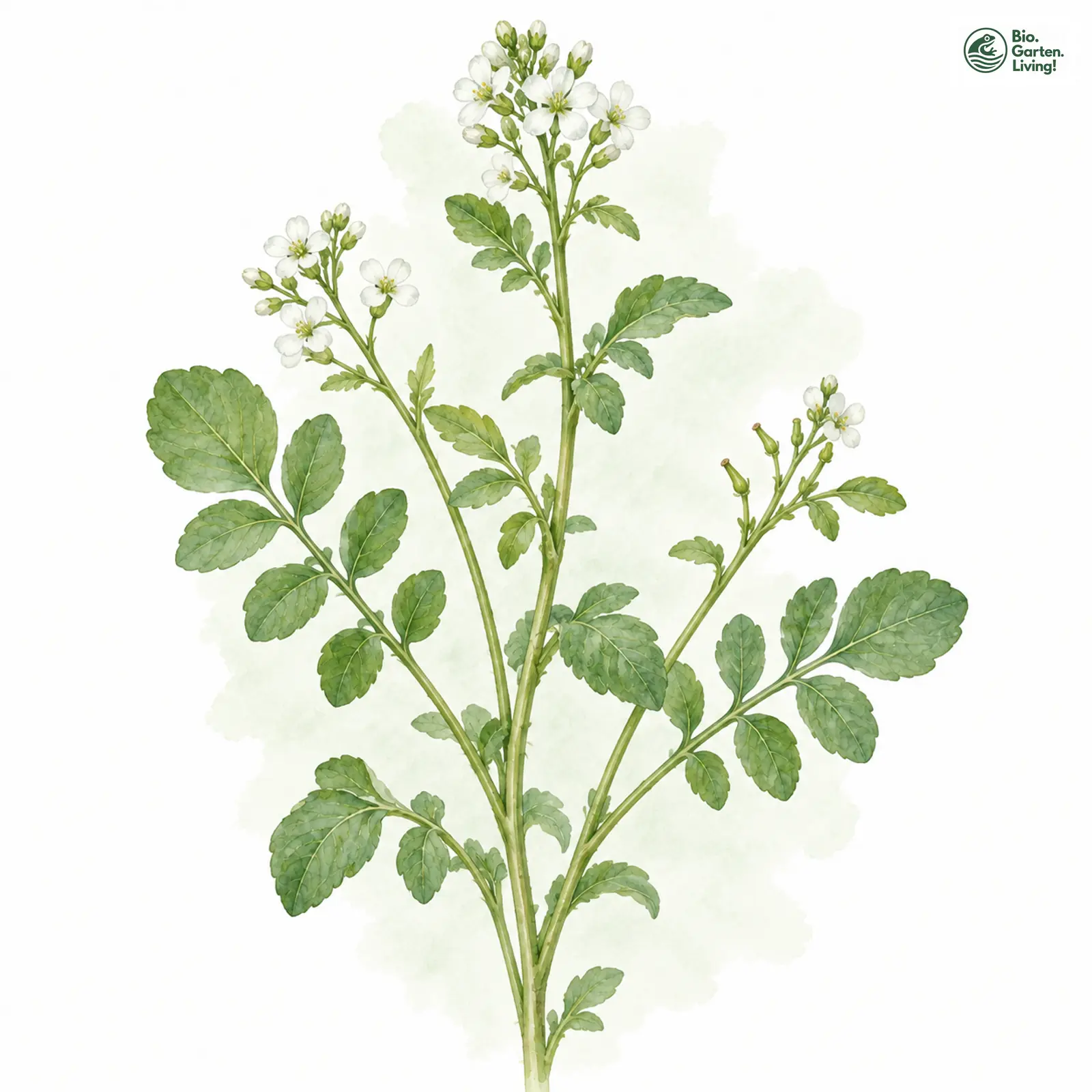 Aquarellzeichnung: Bastard-Brunnenkresse (Nasturtium sterile)