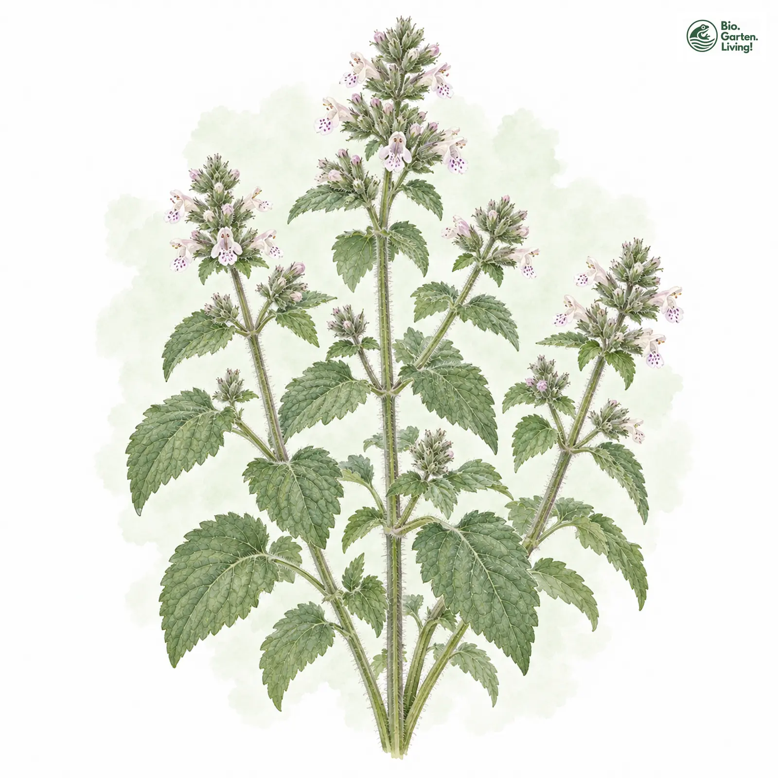 Aquarellzeichnung: Echte Katzenminze (Nepeta cataria)
