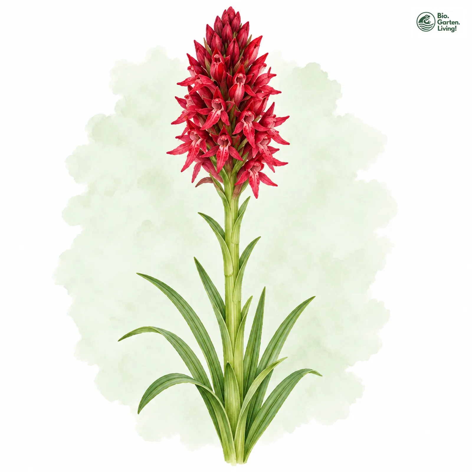 Aquarellzeichnung: Rotes Kohlröschen (Nigritella miniata)