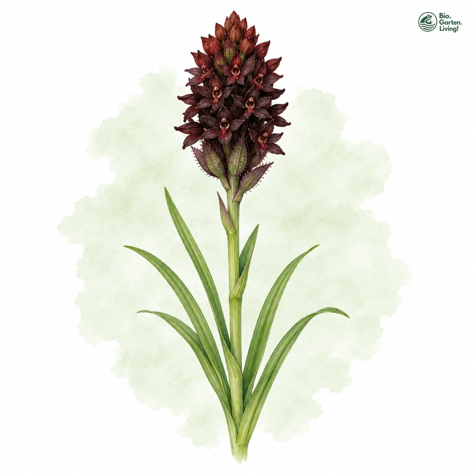 Aquarellzeichnung: Rhellicanus-Kohlröschen (Nigritella rhellicani)