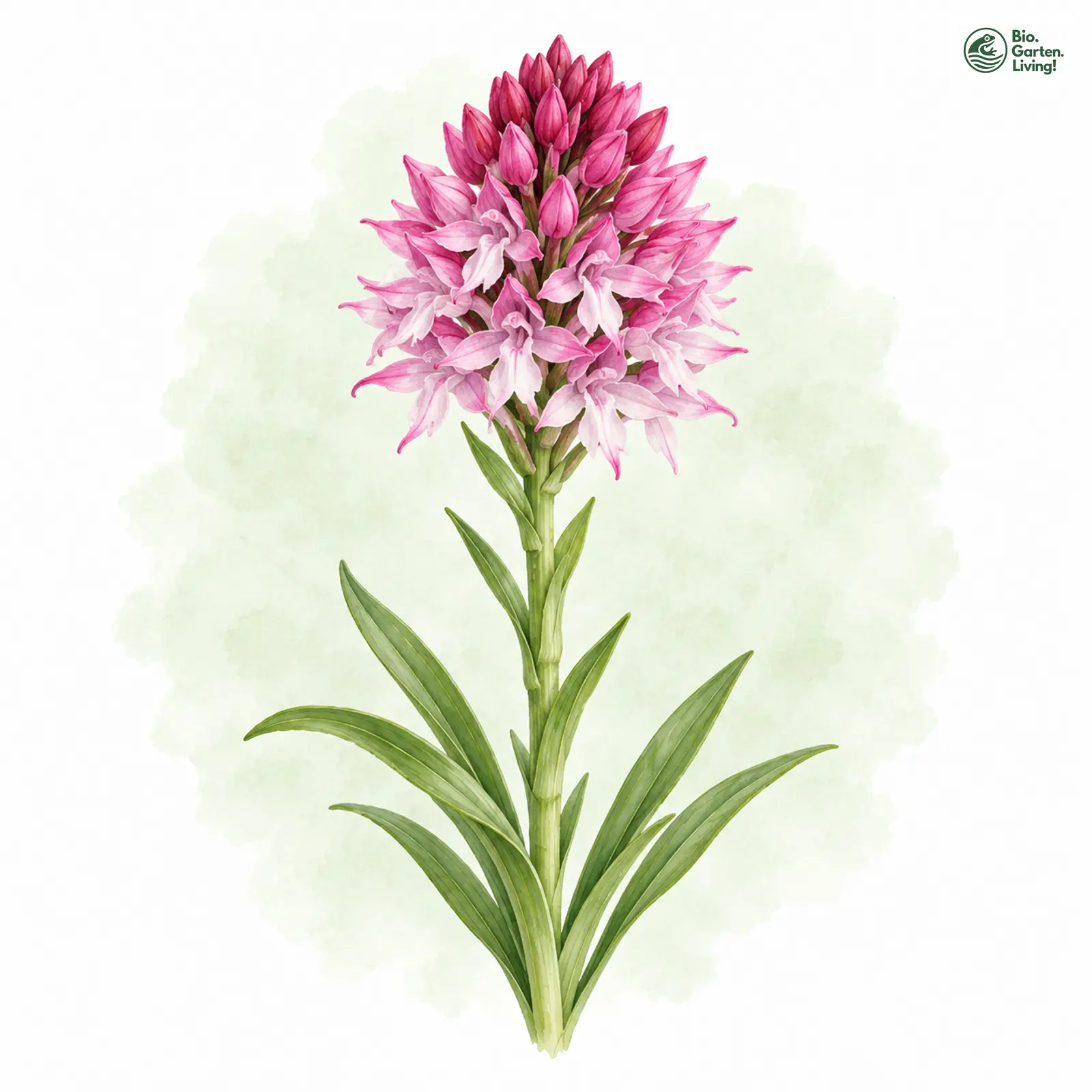 Aquarellzeichnung: Widder-Kohlröschen (Nigritella widderi)