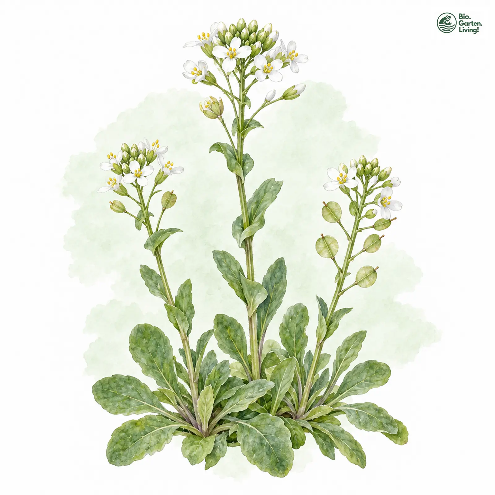Aquarellzeichnung: Berg-Täschelkraut (Noccaea montana)