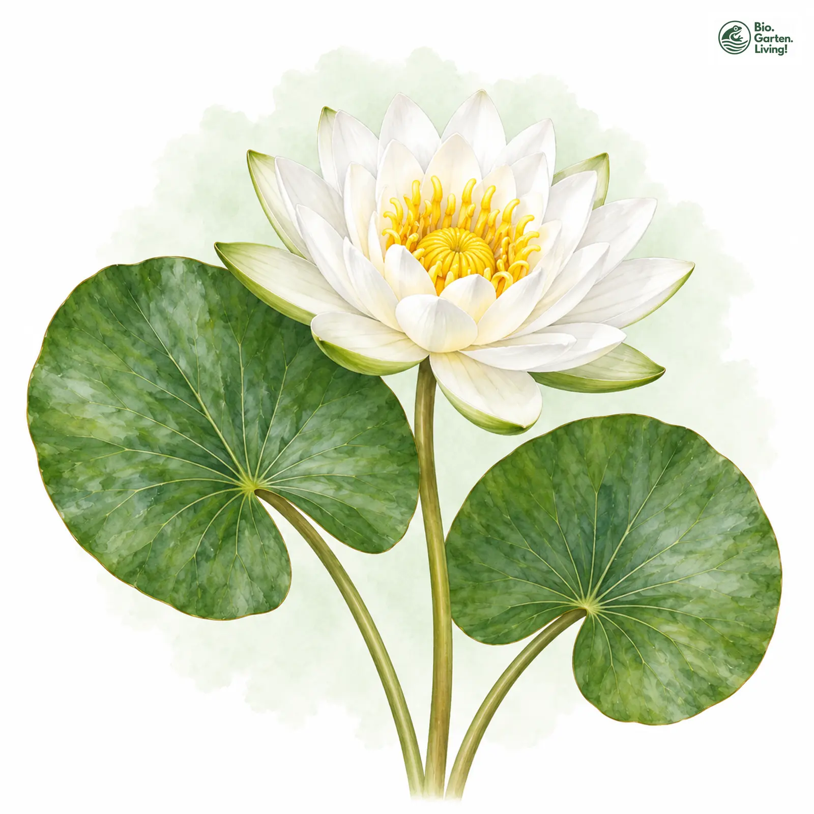 Aquarellzeichnung: Weiße Seerose (Nymphaea alba)