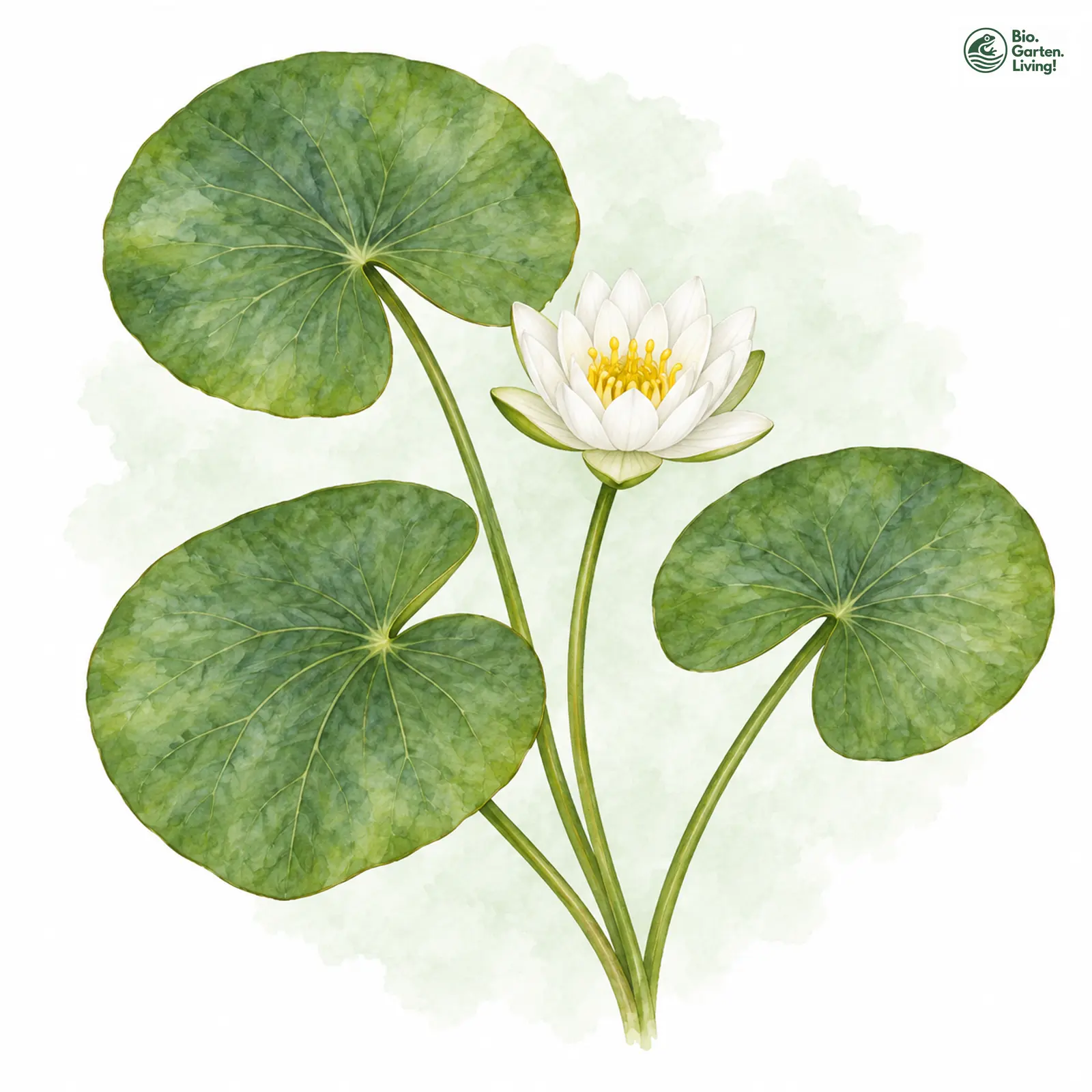 Aquarellzeichnung: Kleine Seerose (Nymphaea candida)