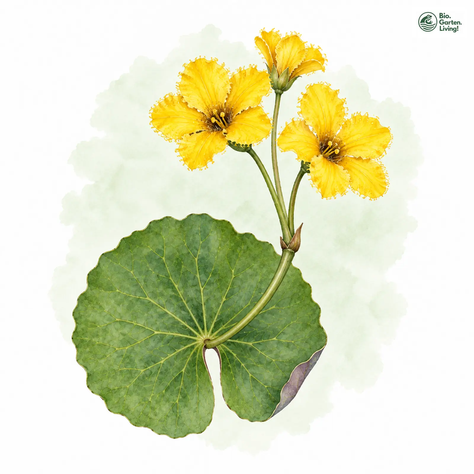 Aquarellzeichnung: Gewöhnliche Seekanne (Nymphoides peltata)