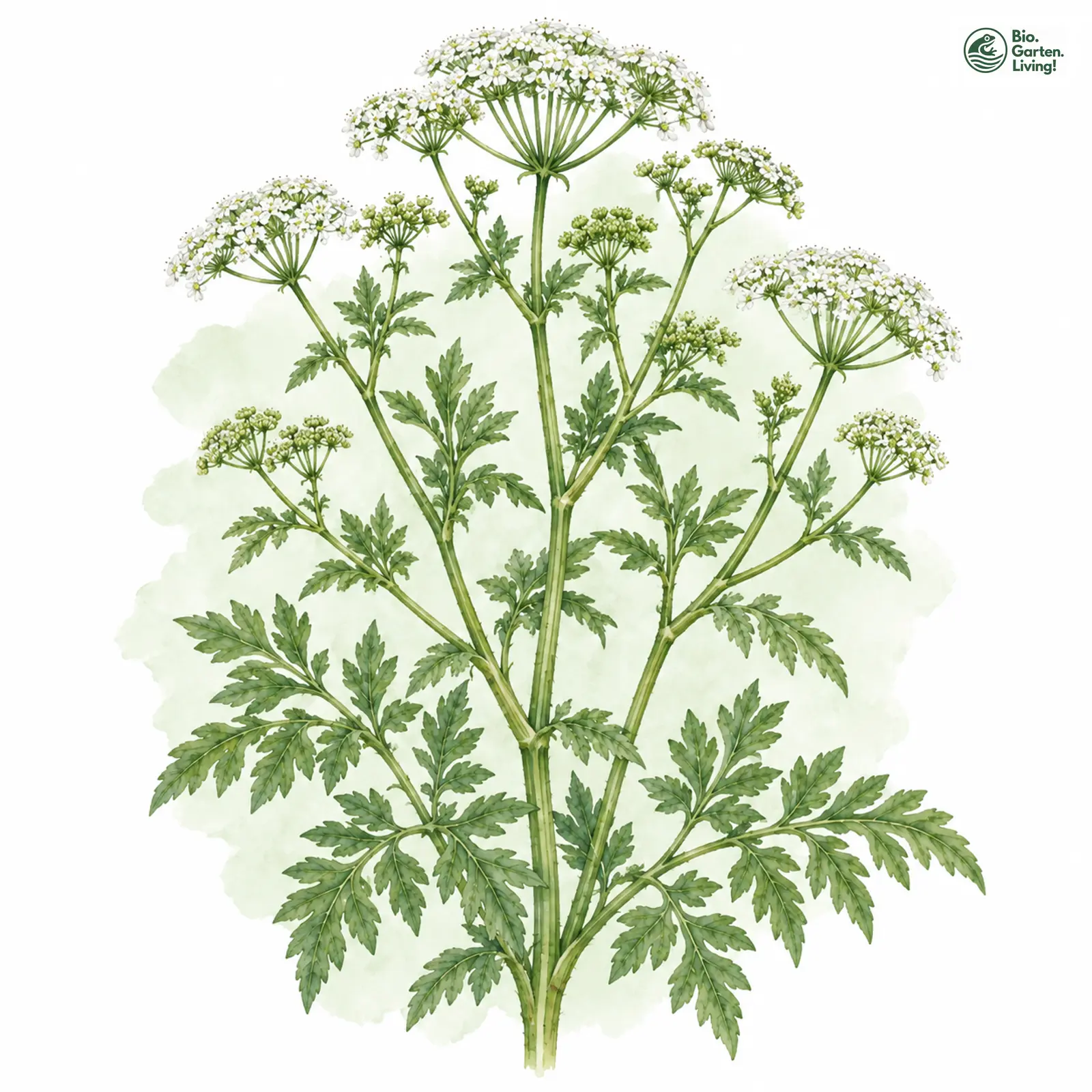 Aquarellzeichnung: Schierlings-Pferdesaat (Oenanthe conioides)