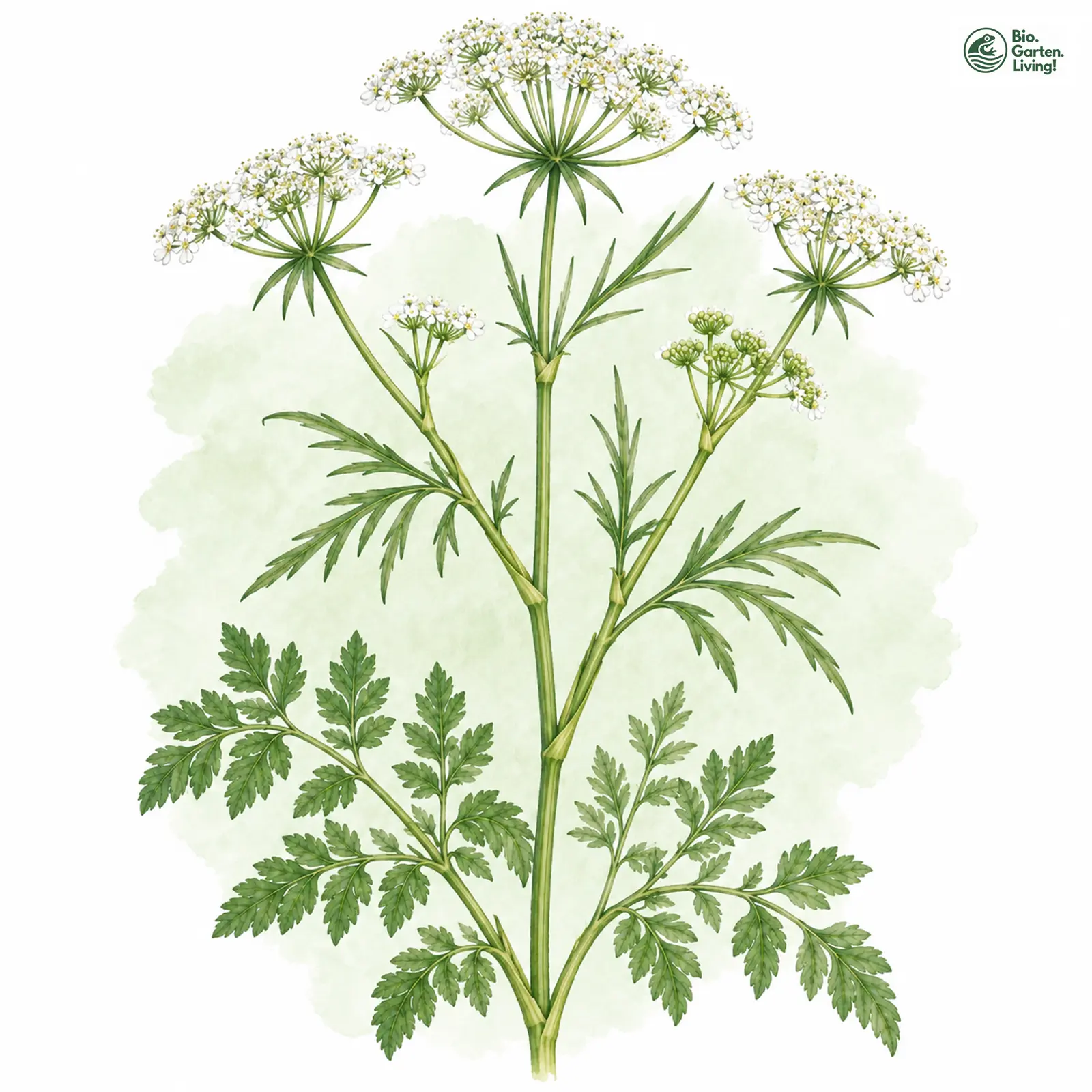 Aquarellzeichnung: Wiesen-Pferdesaat (Oenanthe lachenalii)