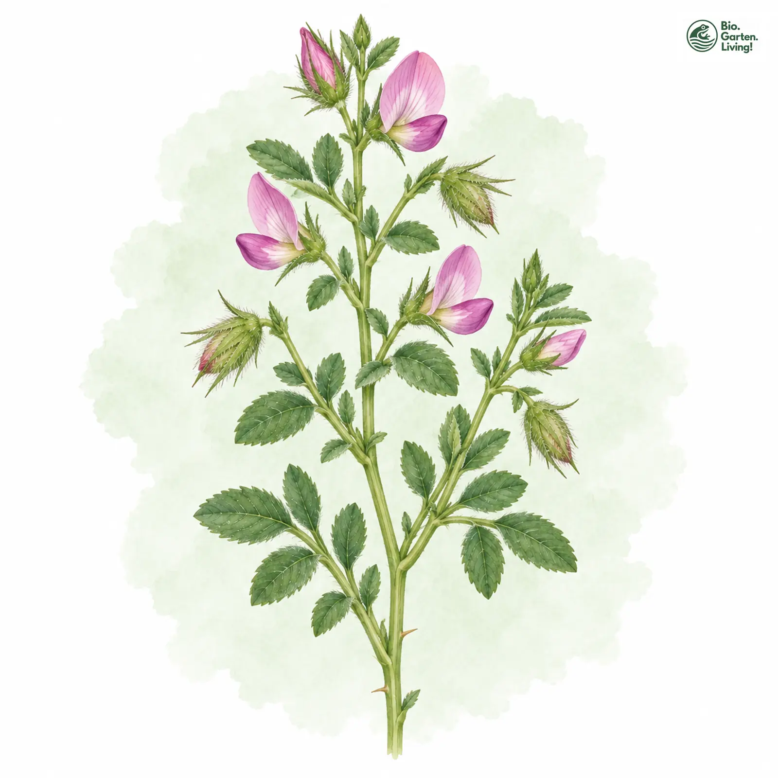 Aquarellzeichnung: Stinkende Hauhechel (Ononis foetens)